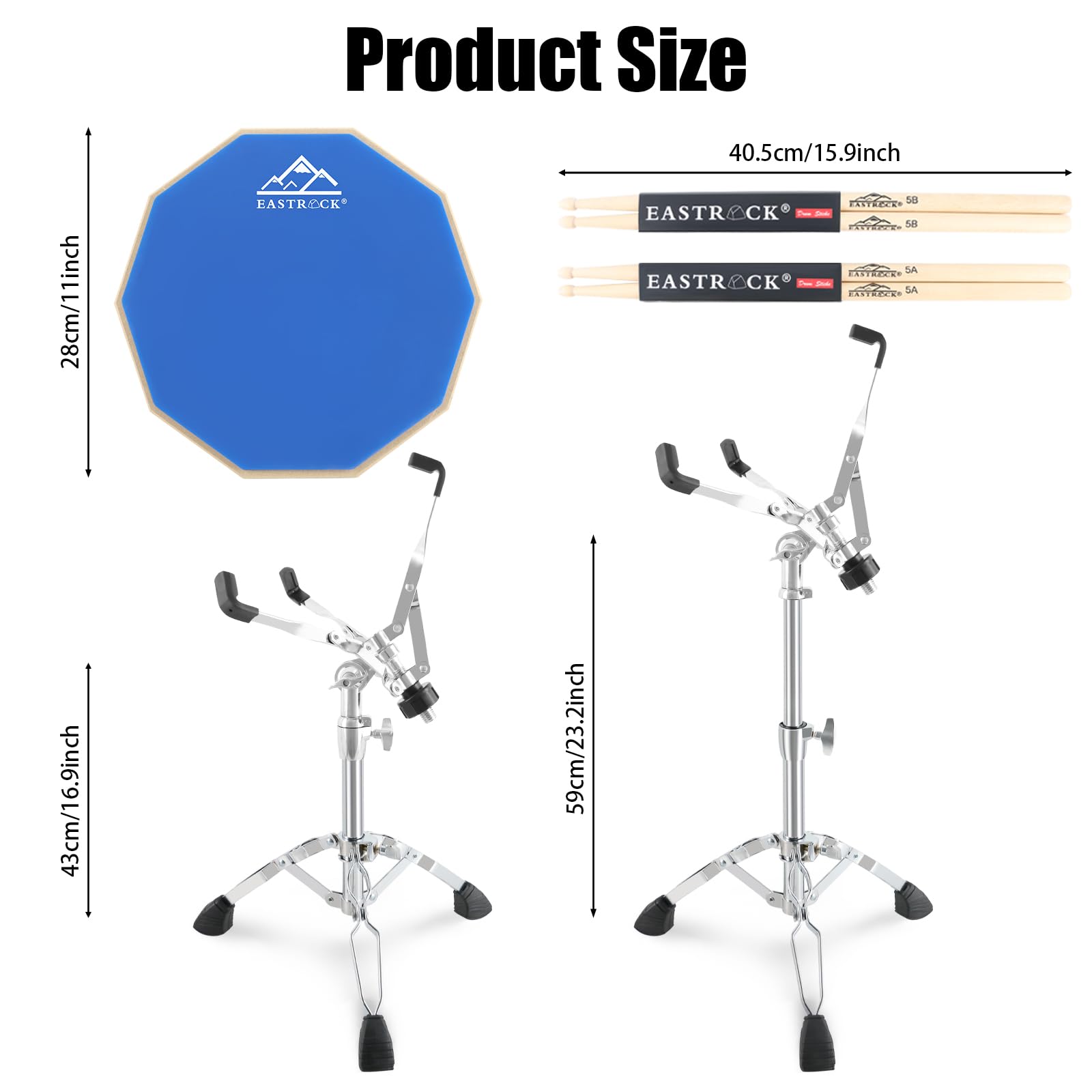 Eastrock Practice Drum Pad Stand Bundles, 11 Inches Double Sided Silent Silicone Drum Pad, Silicone Dumb Drum With Drum Stand, D
