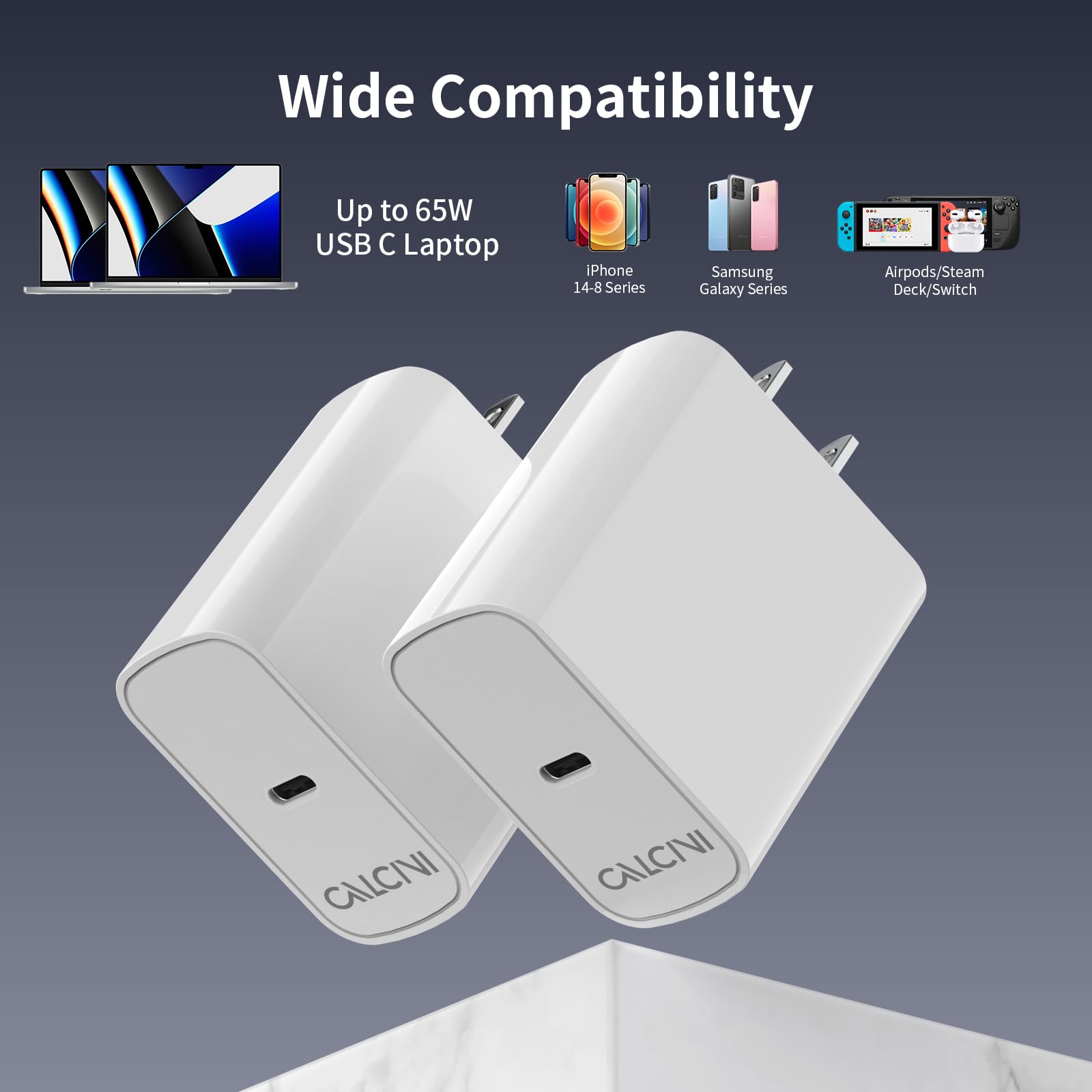 65W Usb C Charger Block Calcini 2 Pack Gan Usb C Charger Fast Type C Charger For Laptop Charger Power Adapter Macbook Pro/Air, G