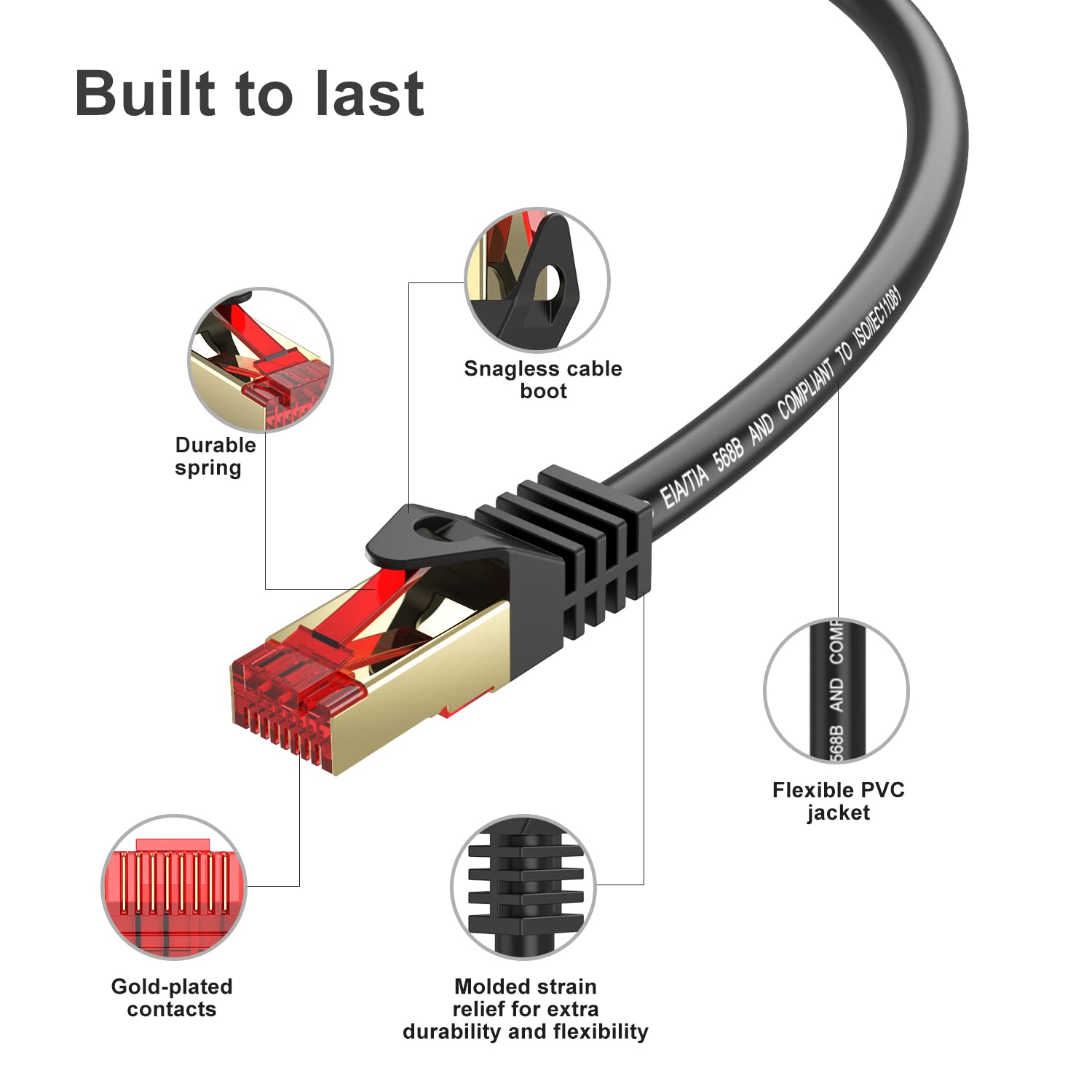 Abireiv Cat6 Outdoor Ethernet Cable 130Ft,Outdoor Shielded Grounded Uv Resistant Waterproof Buried Able Network Cord Compatible For Ca6/Cat5/Cat5E,For Game,Router,Lan,Tv