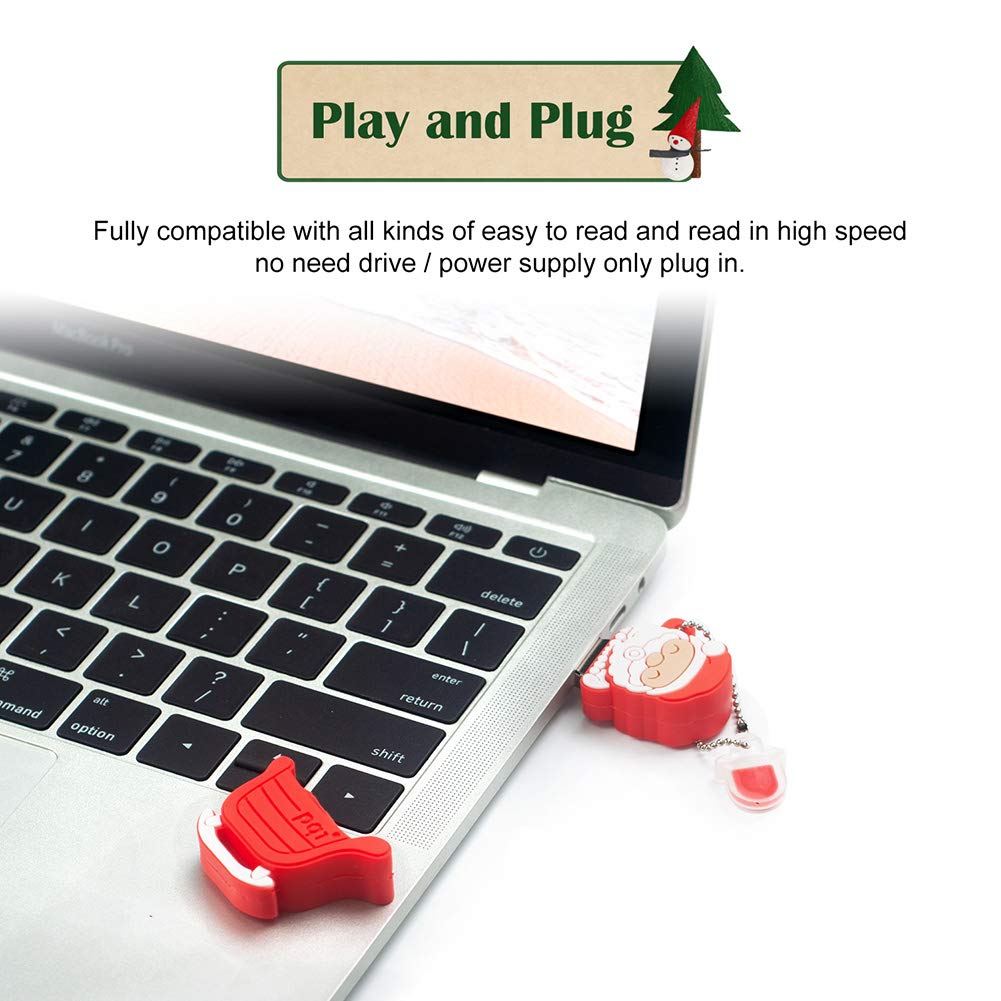 Christmas Usb Flash Drive 16Gb (5 Pack) New Year Gifts For Family And Friends, Borlterclamp Memory Stick Of Santa Claus Christmas Tree Snowman Patterns Cute Thumb Drive