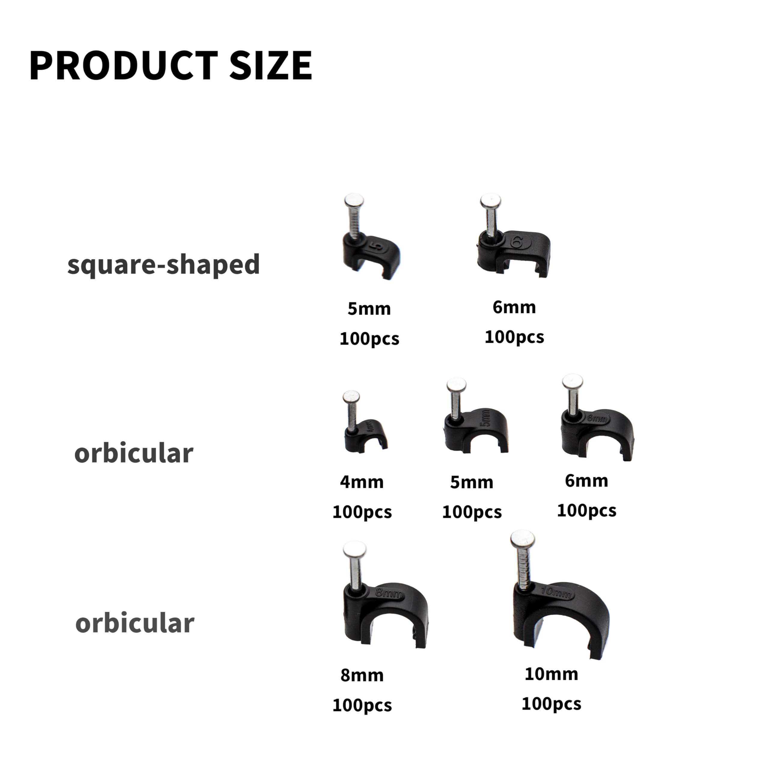 Koxxiamoq 700 Pcs Cable Clips With Steel Nails, Nail In Cable Clips, Black 4/5/6/8/10Mm Cable Wire Clips, Cable Wall Clips, Wire