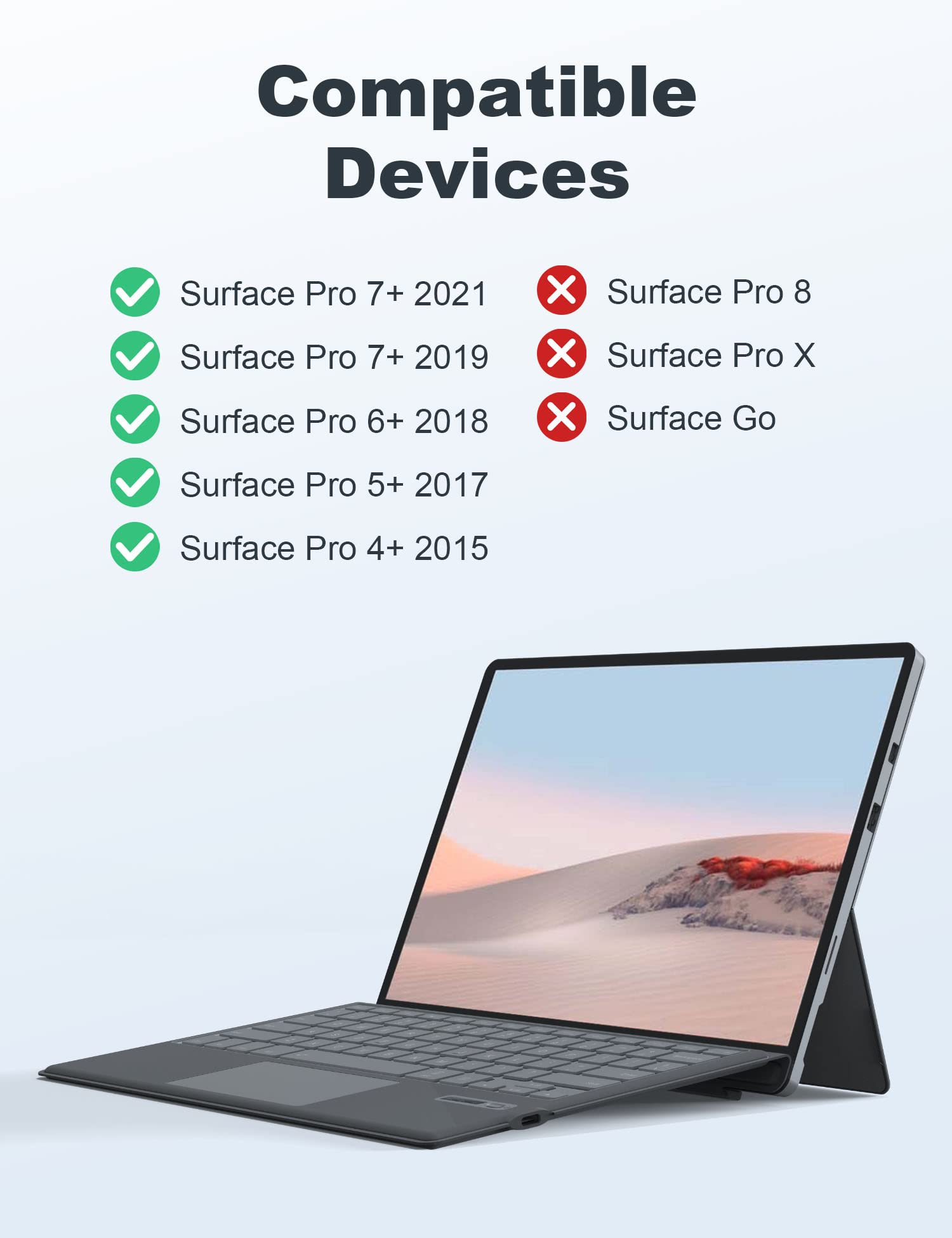 Tomsenn Surface Pro 7 Keyboard, Bluetooth 5.1, 7 Color Backlit Touchpad, Compatible With Surface Pro 7/7+/6/5/4/3