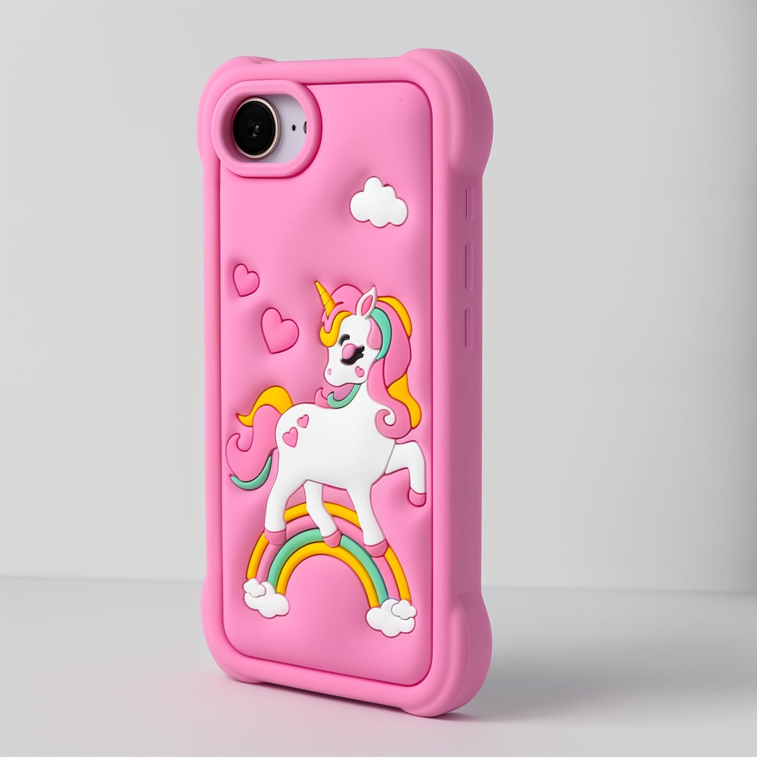 Mouzor Cute Pink Rainbow Unicorn Phone Case Compatible With Iphone 16E Case, Horse Kawaii Animals 3D Cartoon Soft Silicone Heavy