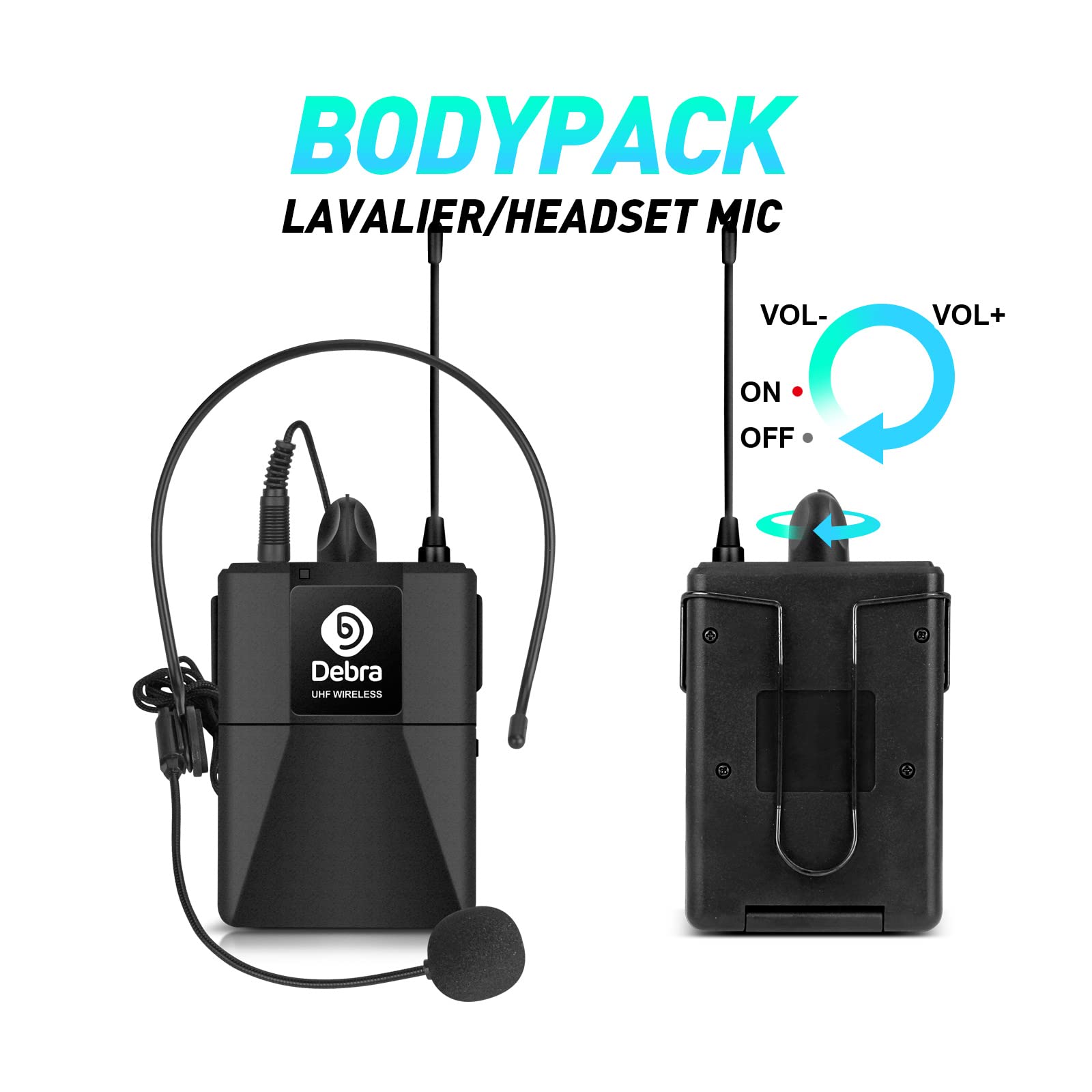 D Debra Audio Au800 Pro Uhf 8 Channel Wireless Microphone System With Cordless Handheld Lavalier Headset Mics, Metal Receiver, I