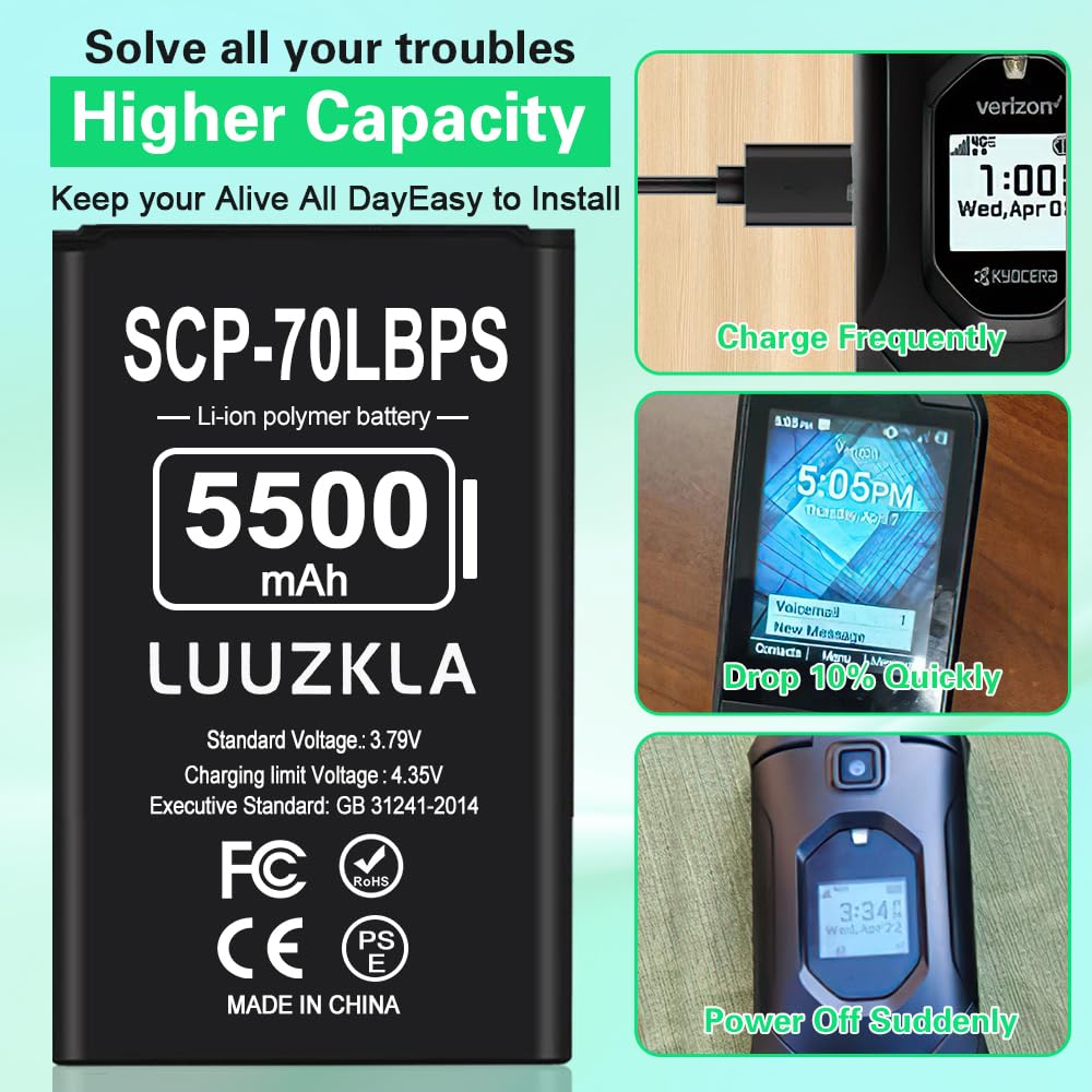 Luuzkla 5500Mah Scp 70Lbps Battery, (2024 New Upgrade) Super Capacity Replacement Battery Compatible With Kyocera Scp 70Lbps  0