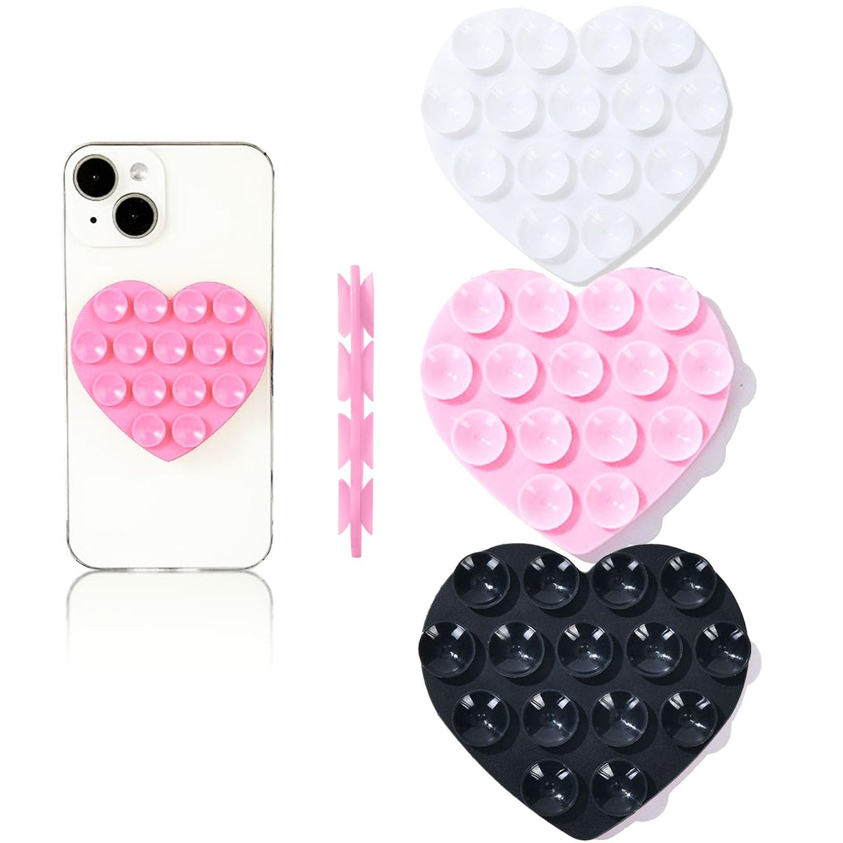 Vilbocr 3Pcs Silicone Suction Phone Case Mount,Double-Sided Heart Shaped Non Slip Suction Cup Phone Mount,Hands-Free Phone Acces