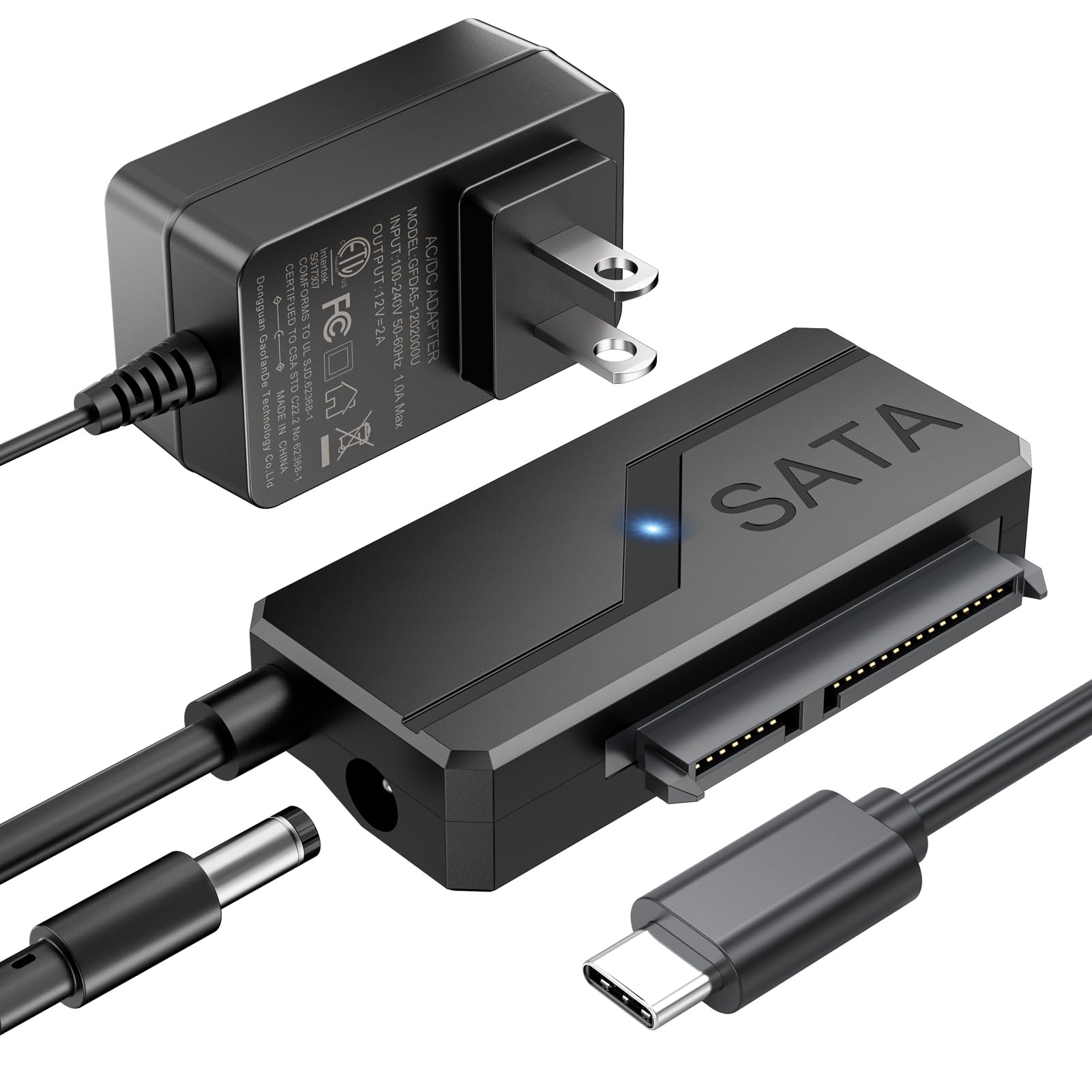 Sata To Usb C Adapter With Power,Clavoop Usb C To Sata Cable 12V 24W External Hard Drive Converter Type C Cable For 2.5 3.5 Inch