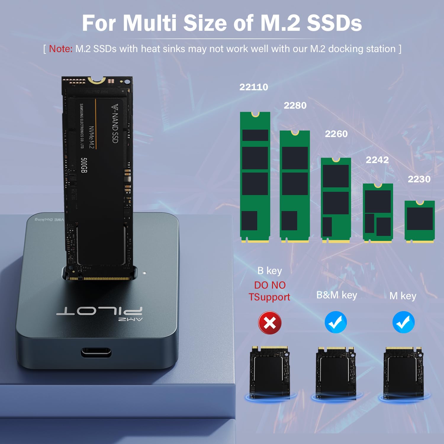 Amzpilot M.2 Nvme & Sata To Usb C Docking Station, M.2 Ssd To Usb A C Reader Adapter For Both M.2 (M Key, B+M Key) Nvme And Sata