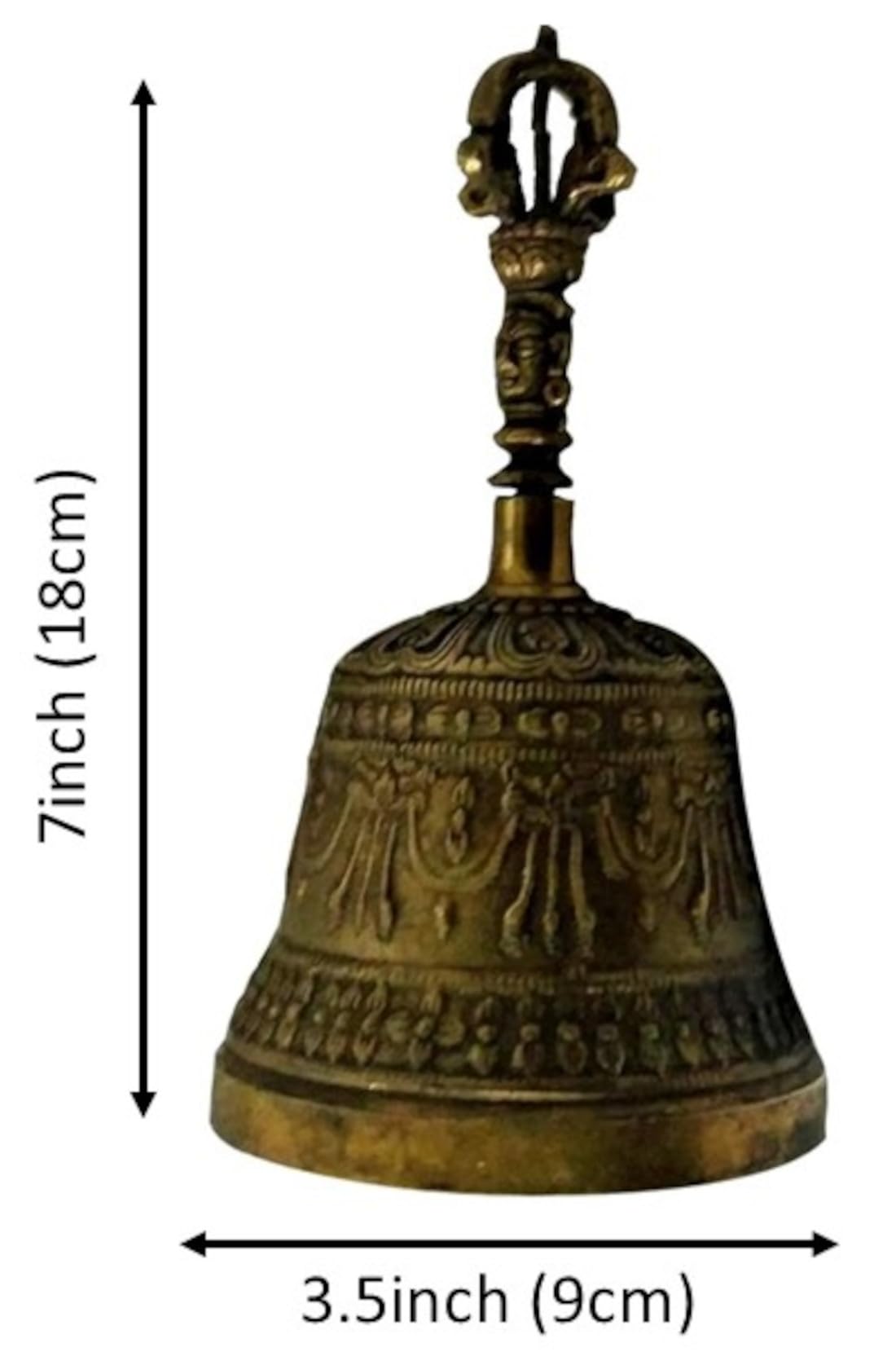 Purpledip Bell Metal Tribhu (Ghanta) Bell With Dorje Handle: Buddhist Tibetan Meditation Prayer Musical Instrument (10680A)