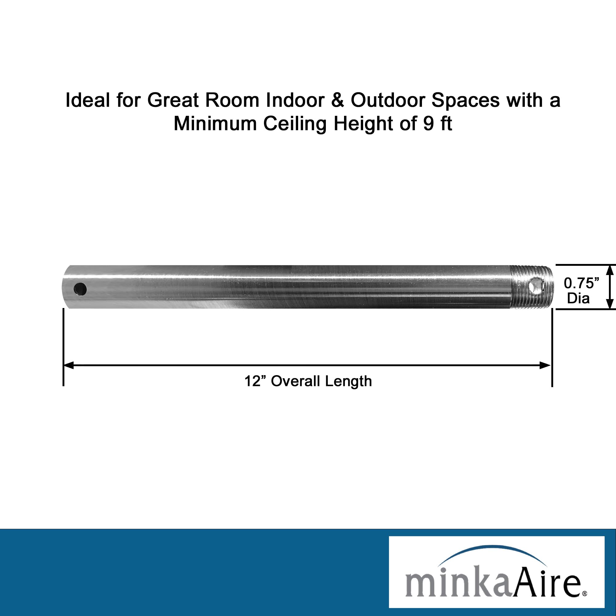 Minka-Aire 12 Inch Ceiling Fan Downrod - Brushed Nickel - Dr512-Bn