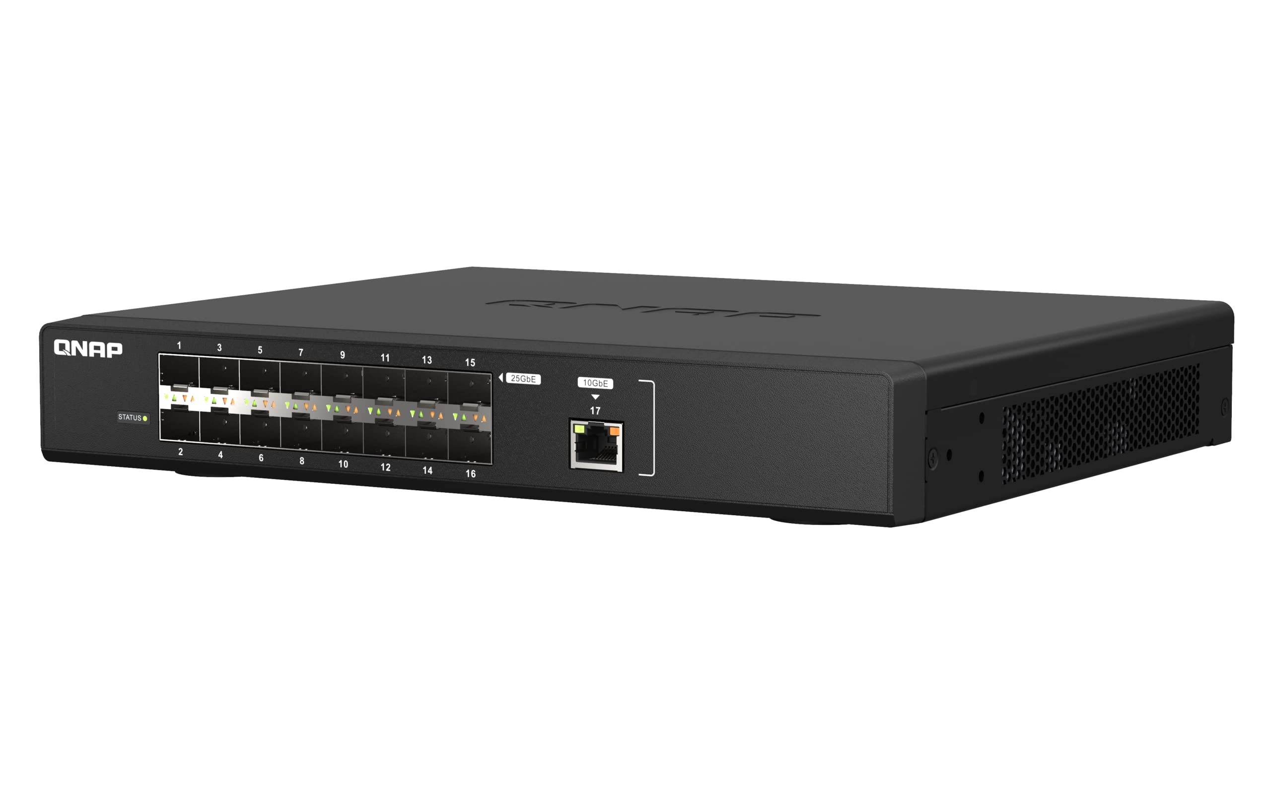 QNAP QSW M5216 1T US 16 Port 25GbE Managed Network Switch with 10GbE connectivity for Backbone Networks. Layer 2, Web Management