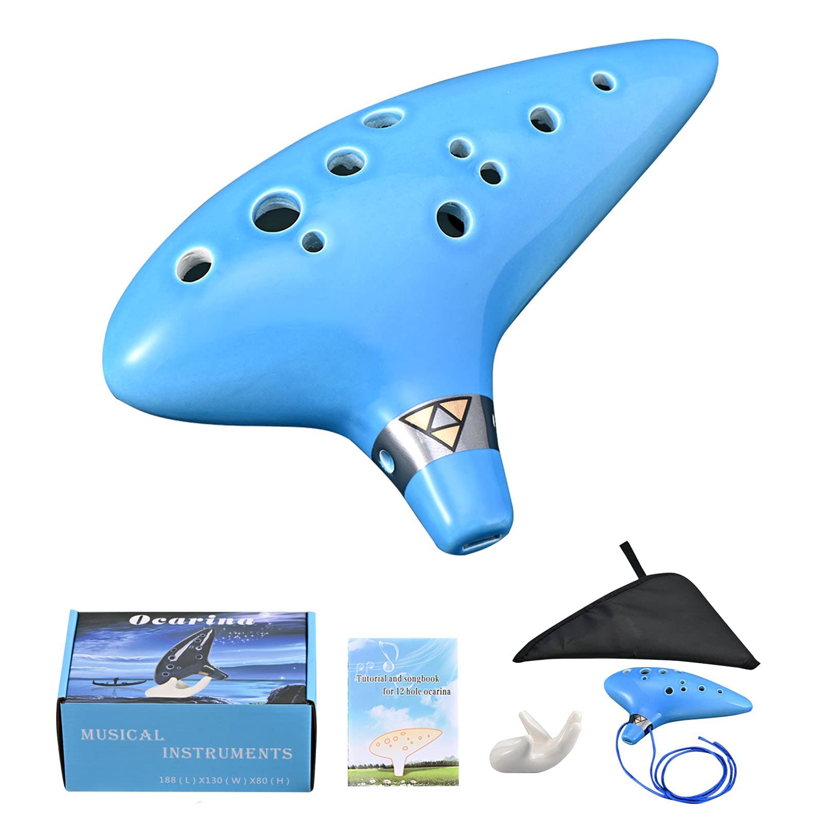 Lieke Ocarina 12 Hole Alto C Ceramic Ocarinas, Musical Instrument For Beginners Adults With Display Stand Song Book Neck Strap B