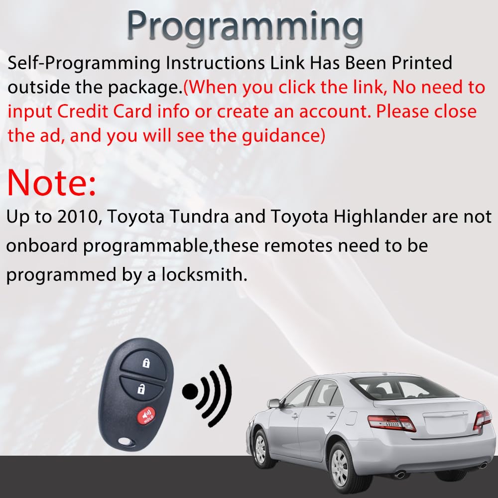 Key Fob Keyless Entry Fits For Toyota 2007-2017 Tundra /2005-2016 Tacoma / 2008-2013 Highlander / 2004-2015 Sienna /2008-2016 Se