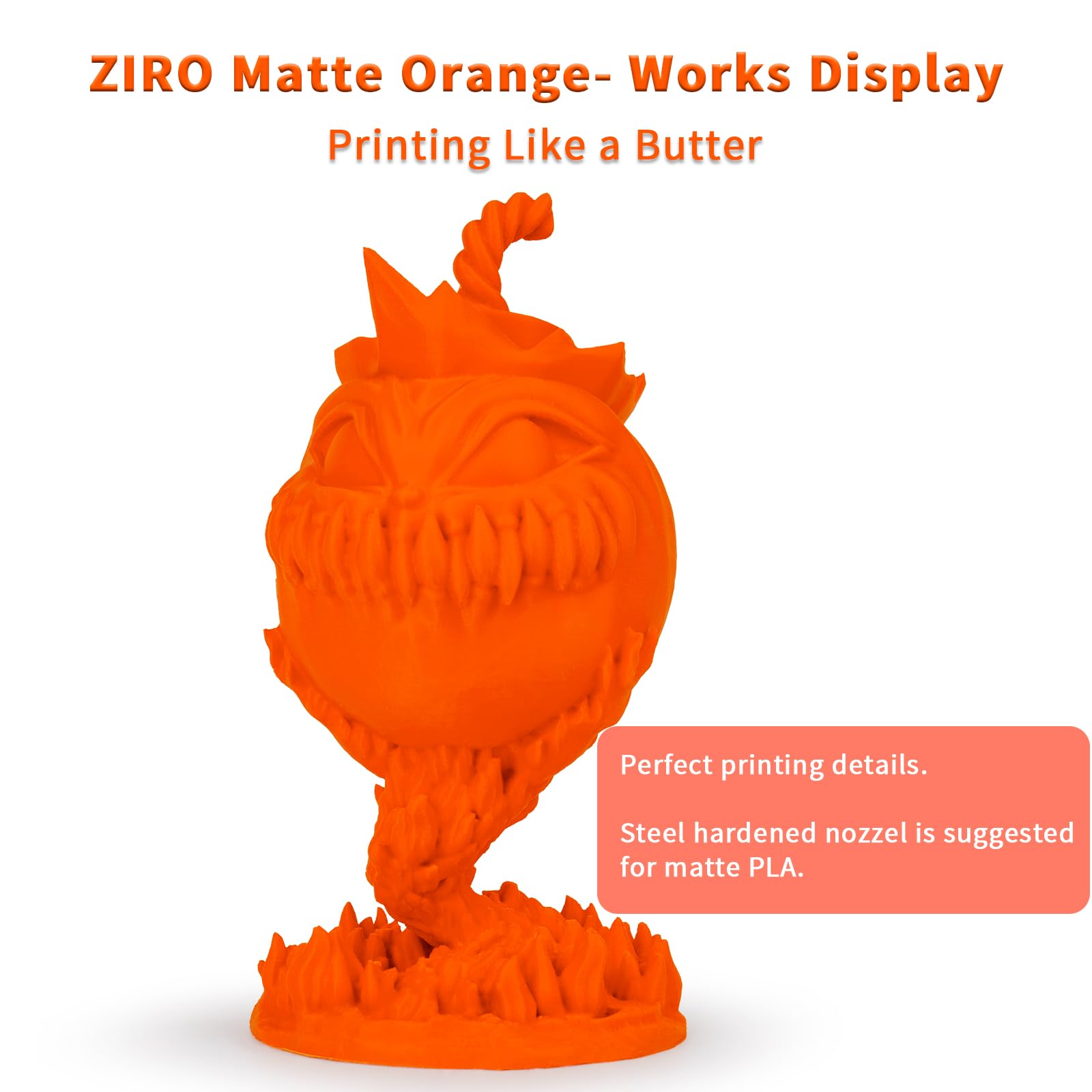 Ziro Matte Pla Filament 175Mm,1Kg 3D Printer Filament,High Toughness Pla,Dimensional Accuracy +  003Mm,Matte Pla Orange