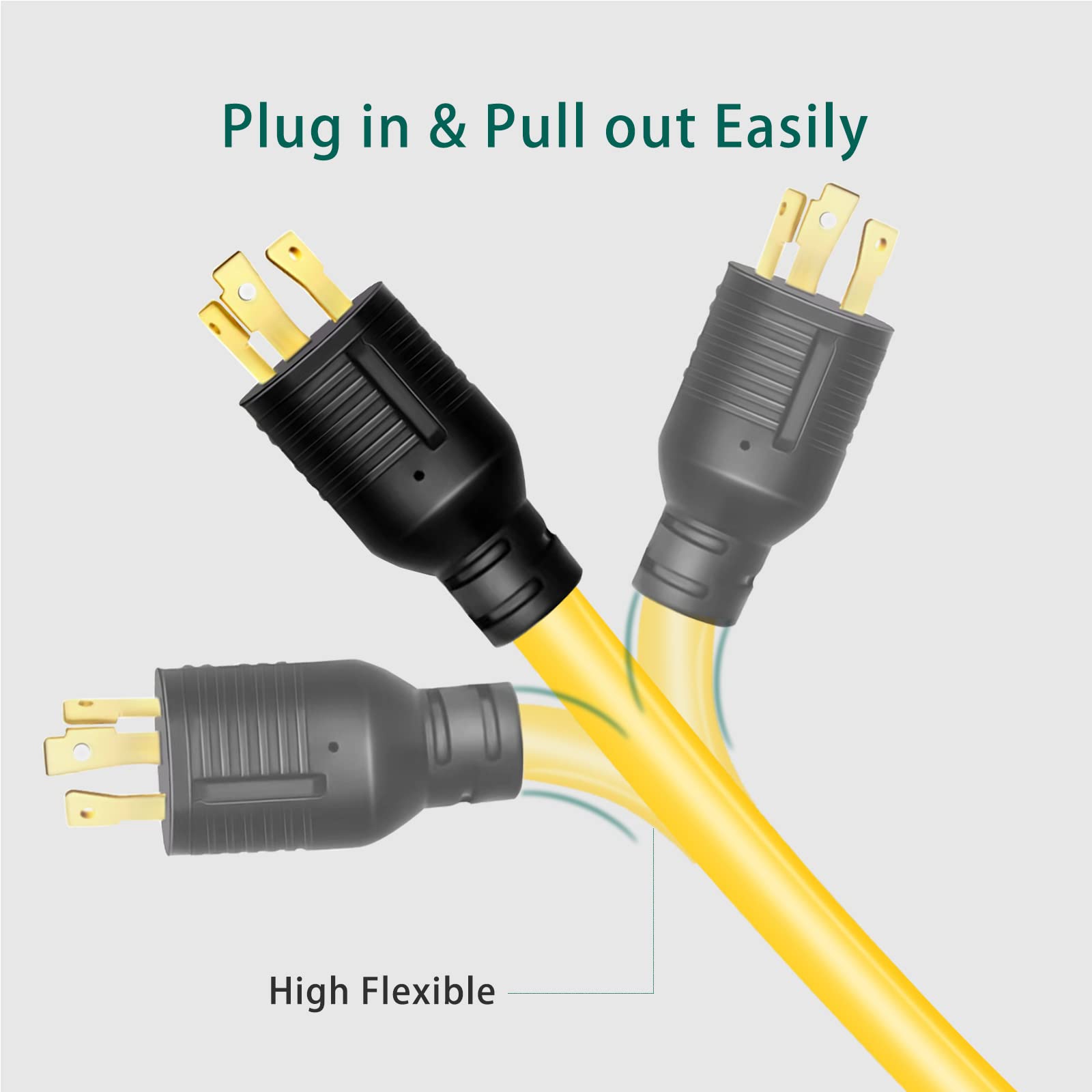 30 Amp To 15/20 Amp Generator Adapter   Locking Cord, Nema L5 30P Male To 3X 5 20R Female, 1.5 Ft Household Outlet Female