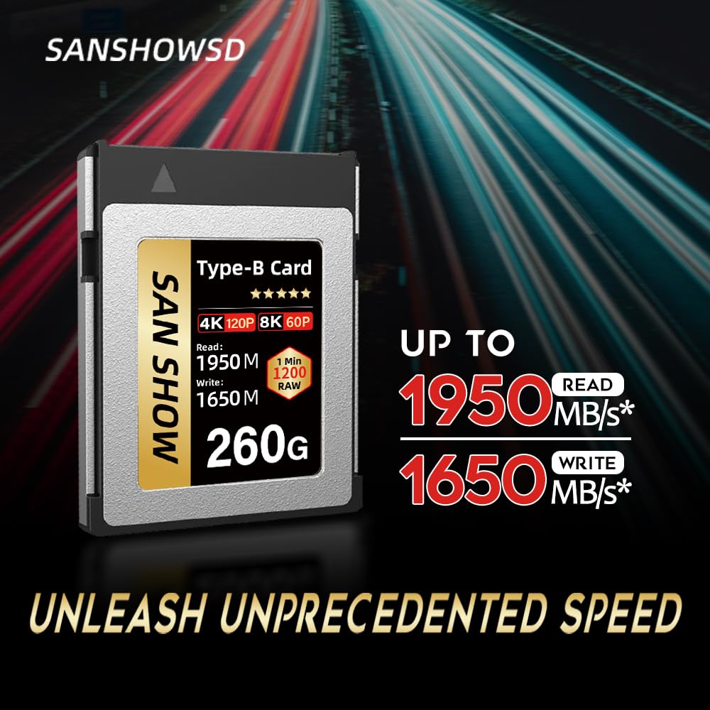 Sanshowsd Professional Cfexpress Type B Memory Card 260Gb  Ideal For 4K & 8K Raw Video, High Speed Photography, And Professional