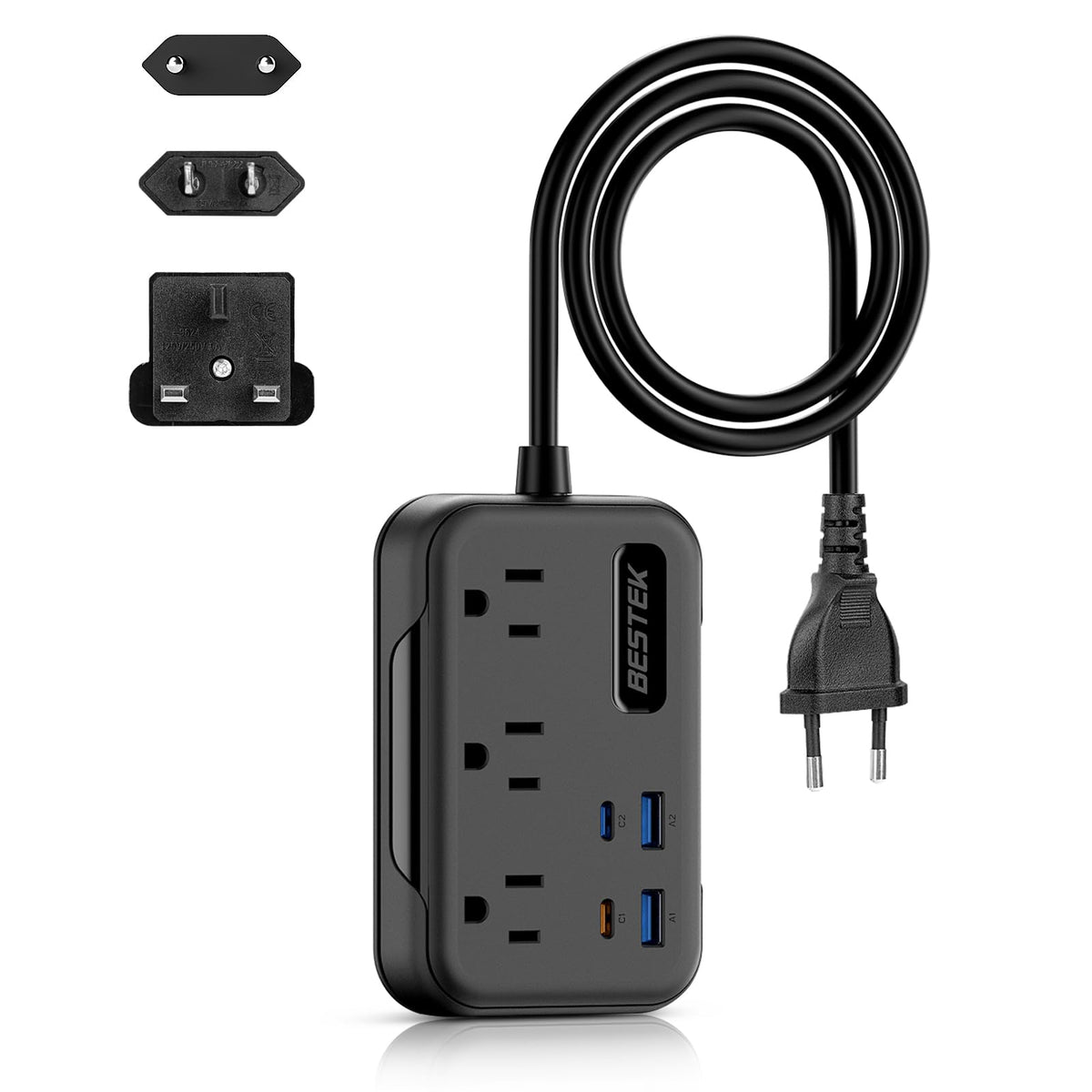 Bestek European Travel Plug Adapter: Uk Travel Plug Adapter   Us To Uk Plug Adapter With 20W Usb C Charger   3 Ac Outlets, 4 Usb