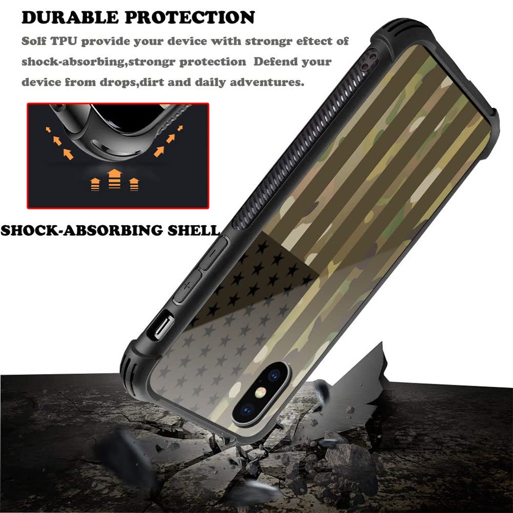 ZHEGAILIAN iPhone XR Case Tempered Glass TPU Shock Protective Camo US Flag 6.1-inch