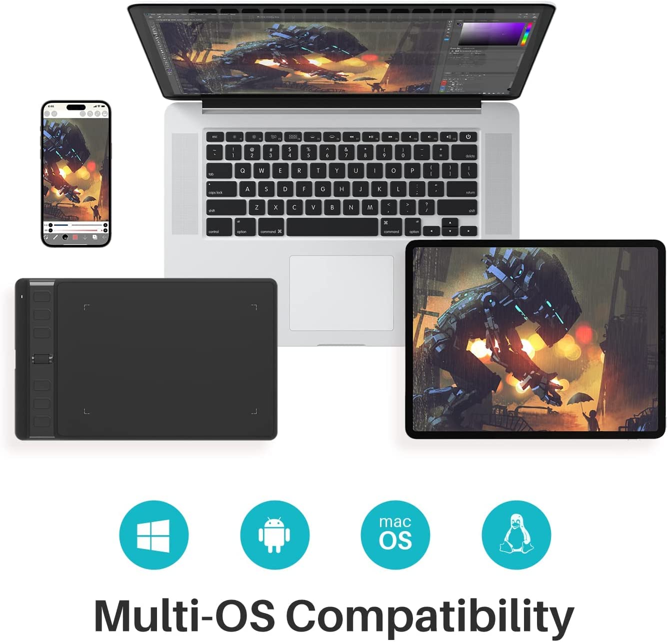 Huion Drawing Tablet Inspiroy 2 Small, Digital Art Tablet With Scroll Wheel, 6 Hotkeys, Battery-Free Stylus, Graphics Tablet For