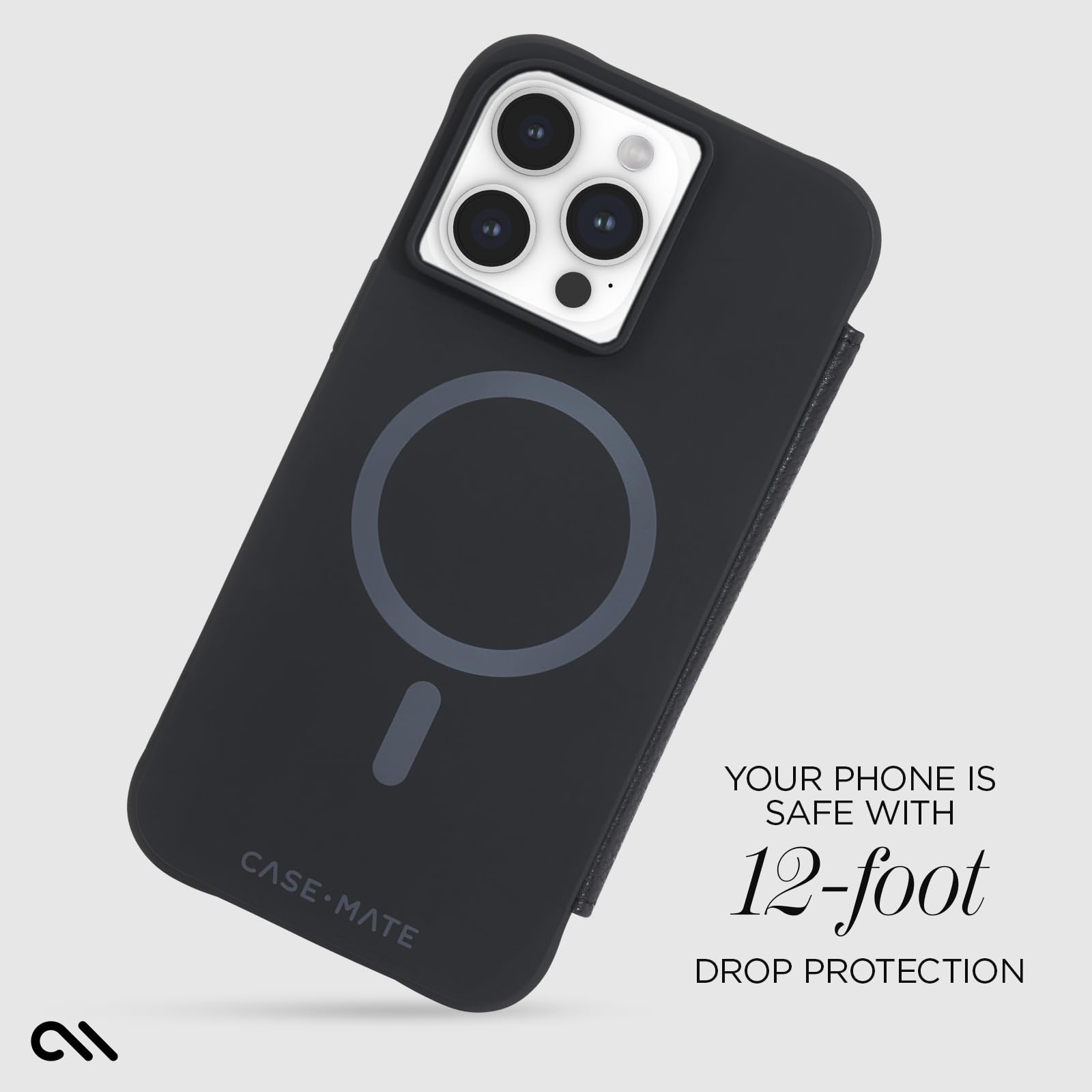 Case Mate Wallet Folio Iphone 15 Pro Max Case   Black [12Ft Drop Protection] [Compatible With Magsafe] Magnetic Flip Folio Cover