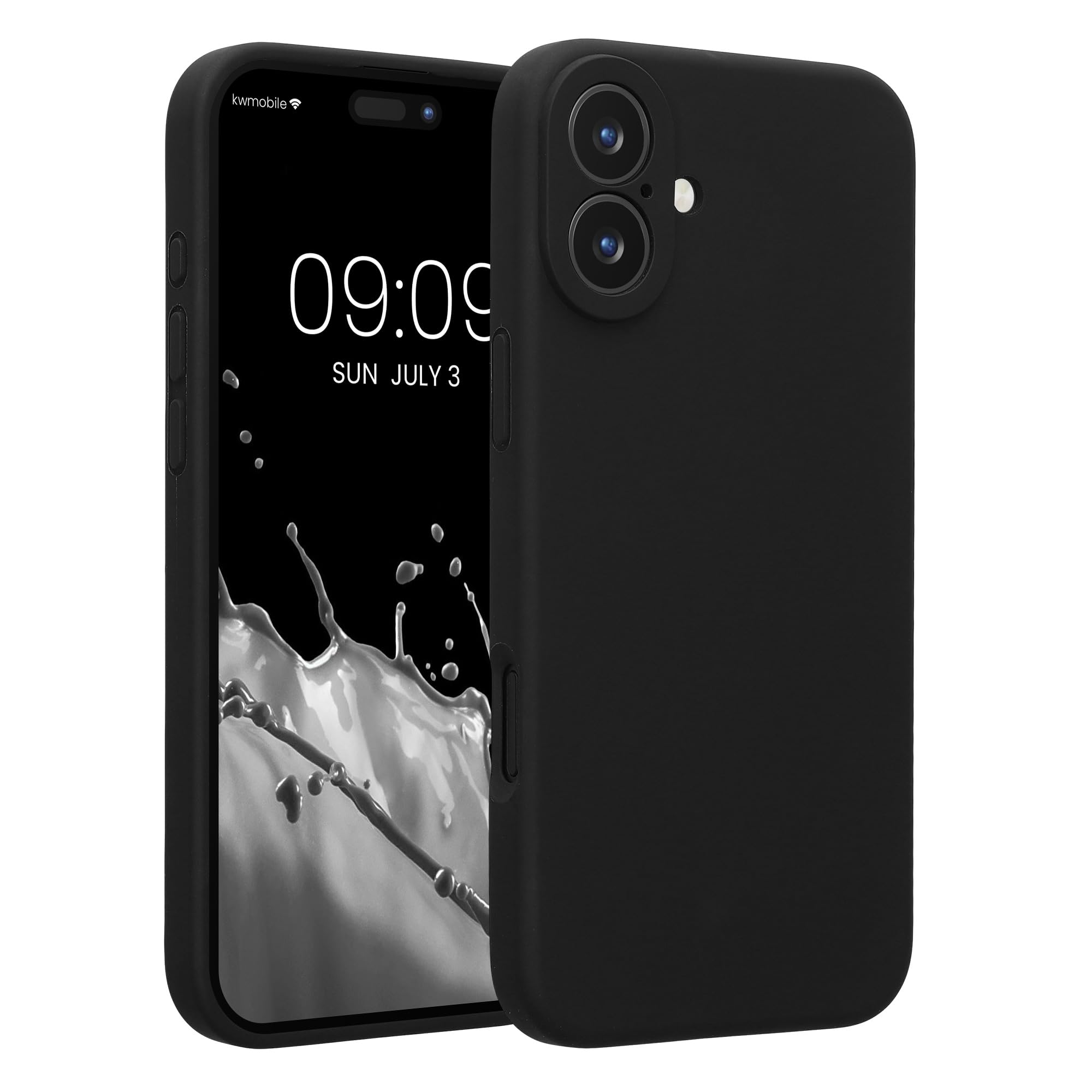 kwmobile Case Compatible with Apple iPhone 16 Plus Case - Slim TPU Silicone Phone Cover - Soft Touch Finish - Black