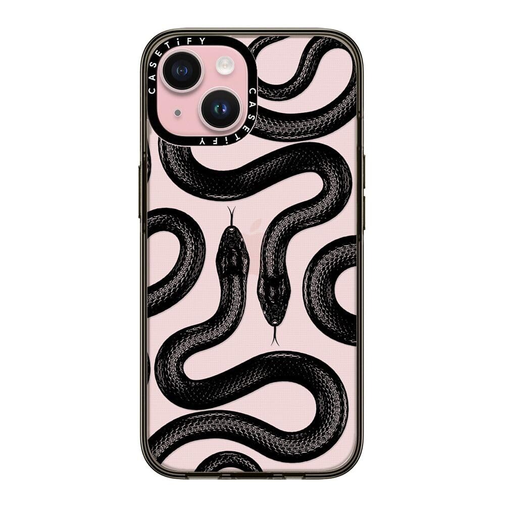Casetify Compact Case For Iphone 15 [2X Military Grade Drop Tested / 4Ft Drop Protection]   Black Kingsnake   Clear Black