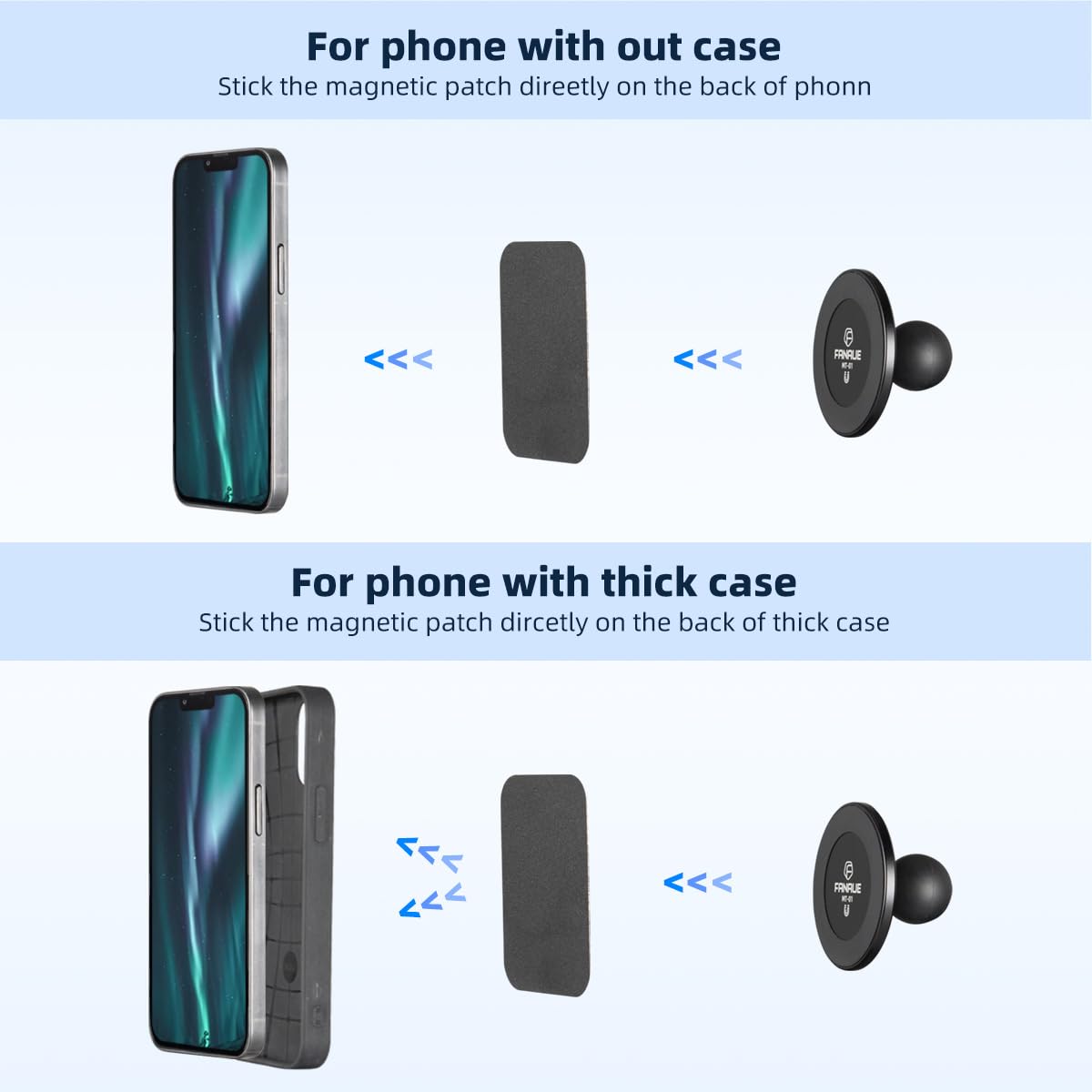 Fanaue Cell Phone Holder Base With 1'' Ball Head Magnetic Car Phone Mount Stand Compatible With Ram Mount B Size 1 Inch, Can Be