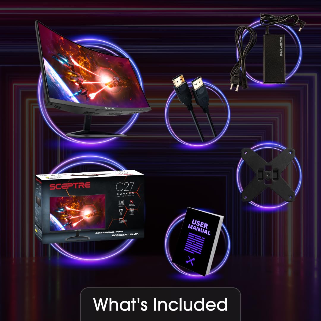 Sceptre 27 Inch Curved Gaming Monitor Up To 240Hz Displayport Hdmi 1Ms 99% Srgb Build In Speakers, R1500 Machine Black 2023 (C27