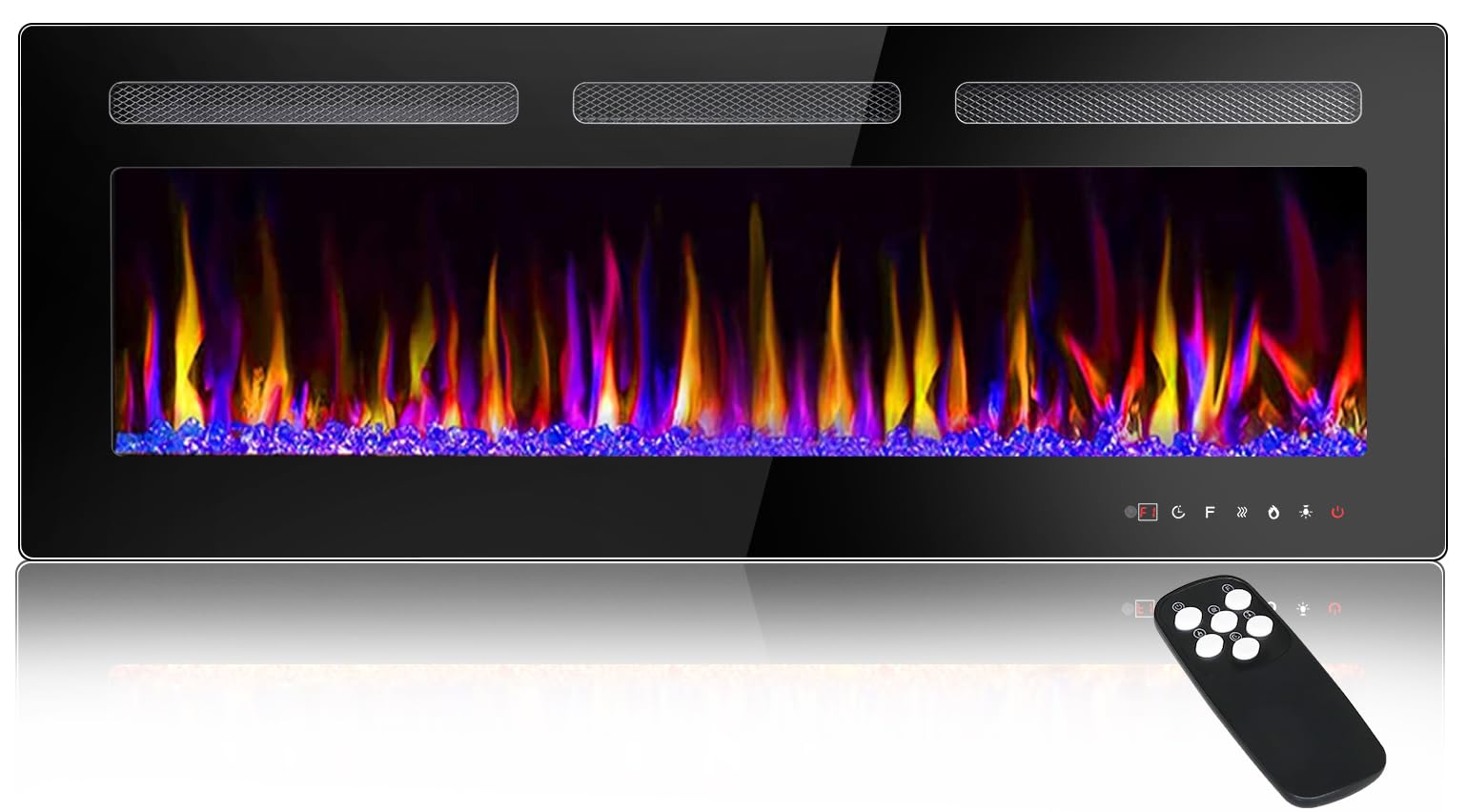 Lemberi 60 Inch Electric Fireplace Recessed And Wall Mounted,750/1500W Fireplace Heater And Linear Fireplace With Touch Screen C