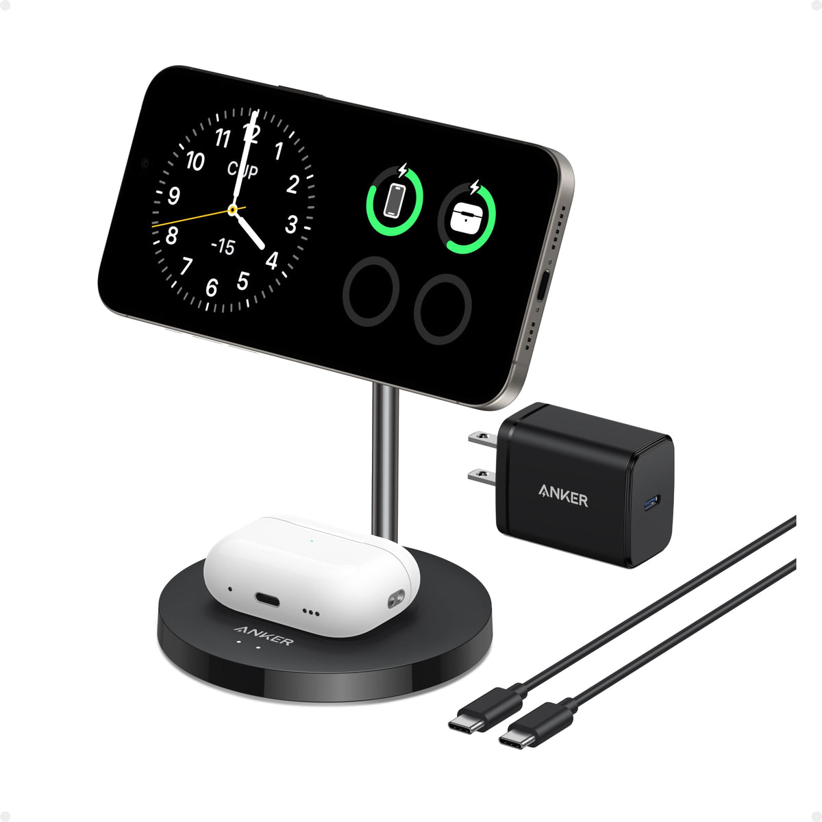 Anker Magsafe Compatible Maggo Charger Stand, Iphone 16 Wireless Charger, 2 In 1 Charging Station, Qi2 Certified 15W Max Chargin