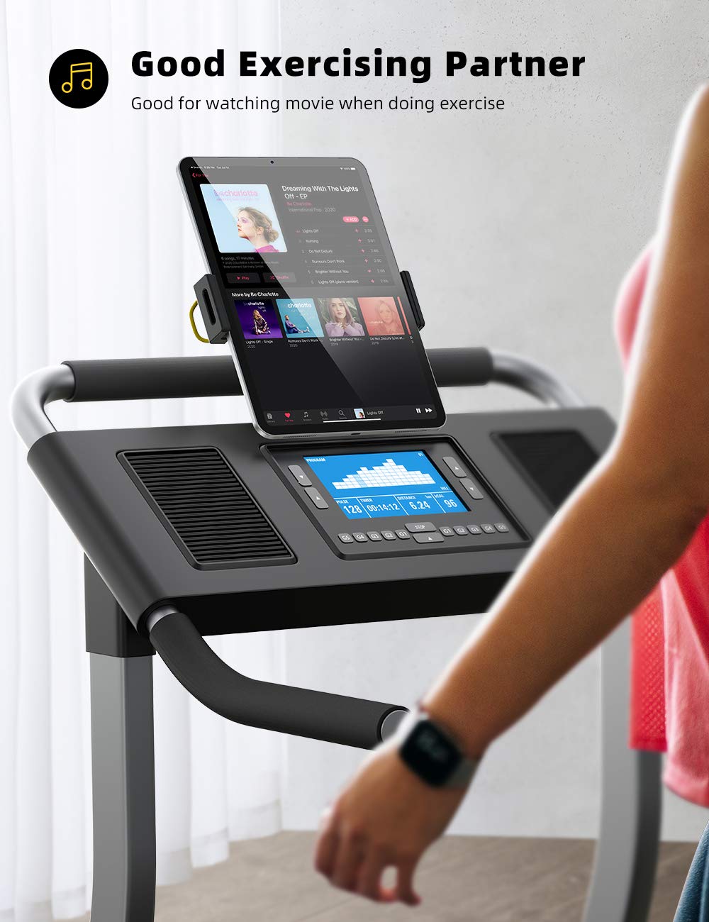 Lamicall Tablet Holder for Spin Bike   Tablet Mount Clamp for Indoor Bike Peloton, Treadmill, Exercise Bicycle Clamp for iPad Pro/Air/Mini and 4.7 12.9' Tablet