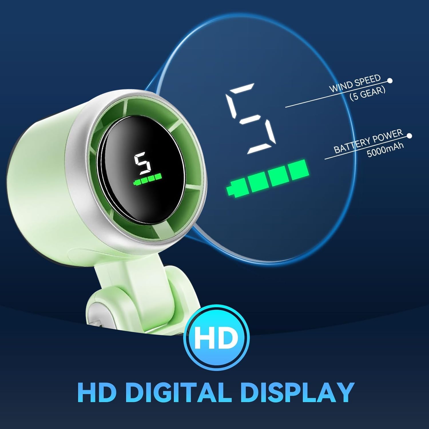 Portable Handheld Turbo Fan, Playhot 5 Gear Wind Hand Fan, 5000Mah Battery Personal Fans Portable Rechargeable, 20 Hours Pocket