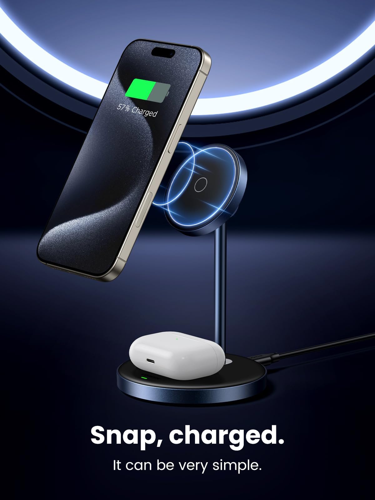 Ugreen 2 In 1 Magnetic Wireless Charging Station, Compatible With Magsafe Charging Stand, Wireless Charger With 3 Ft Usb C Cable
