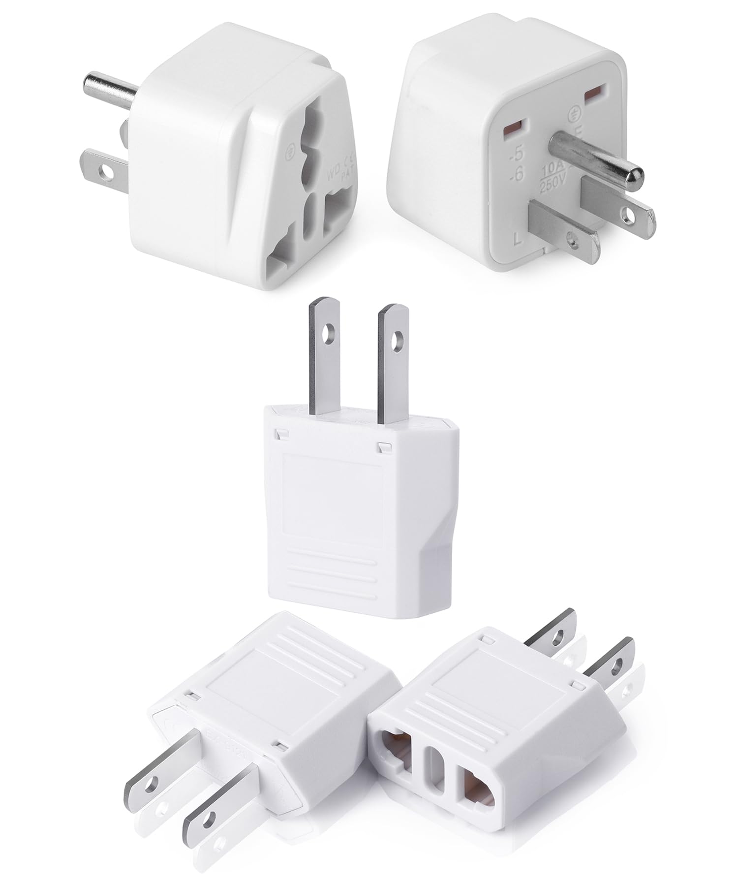 Bates  Europe To Us Plug Adapter, 5 Pack, (Type A & B), European To Us Plug Adapter, Eu To Us Plug Adapter, Adapter Europe To Us