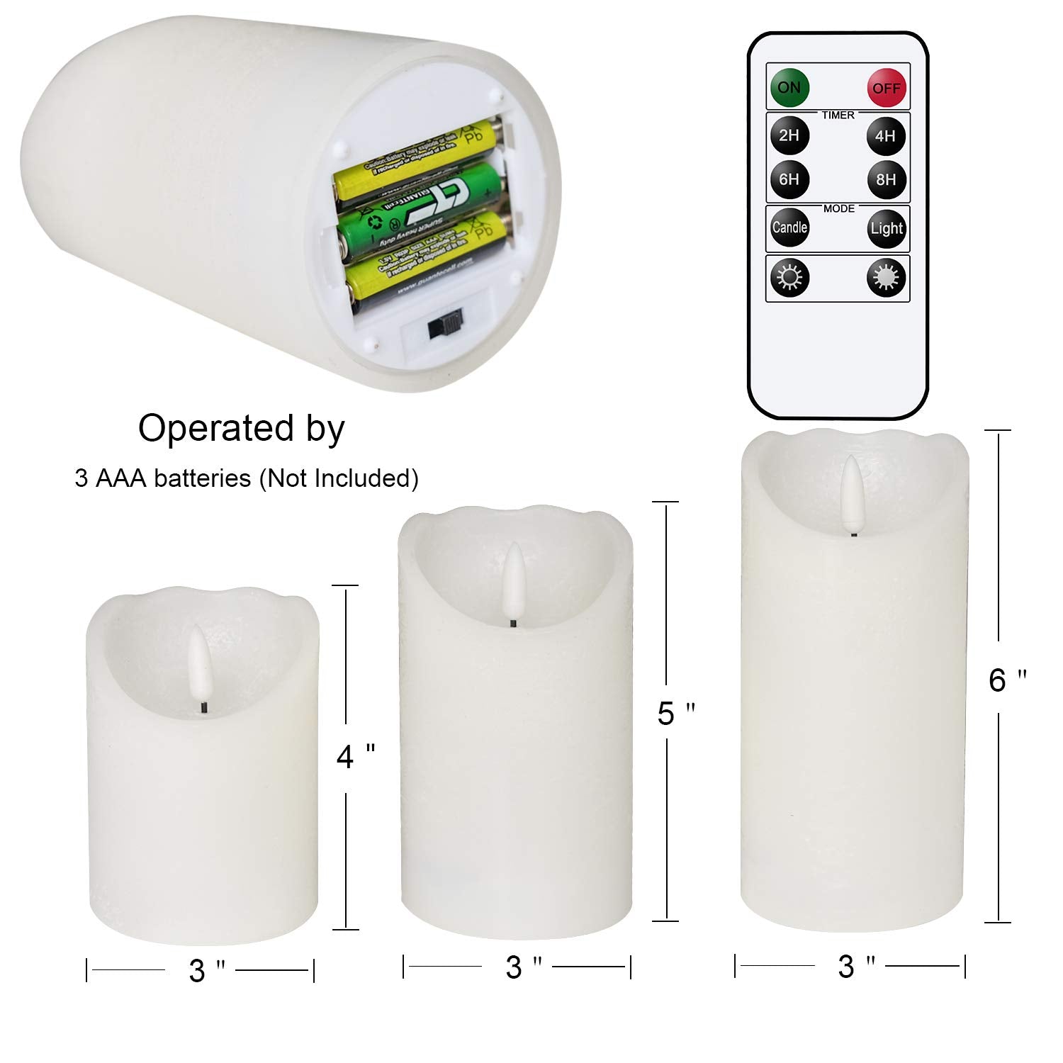 Eldnacele Flameless Flickering Candles With Remote Timer, 3D Wick Real Wax Battery Operated White Pillar Candles With Remote Set