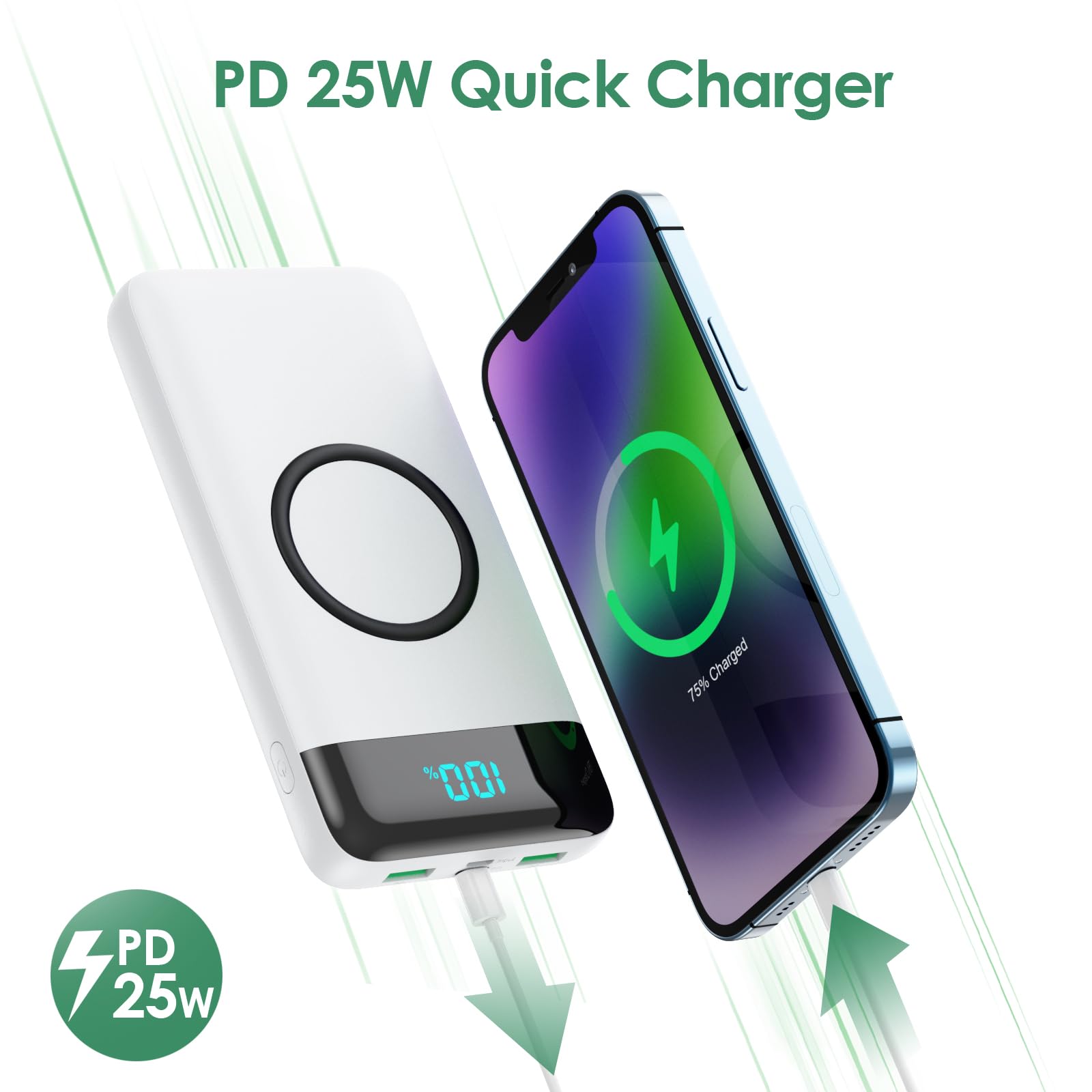 Wireless Portable Charger 30,800Mah 15W Wireless Charging 25W Pd Qc4.0 Fast Charging Smart Led Display Usb C Power Bank,4 Output