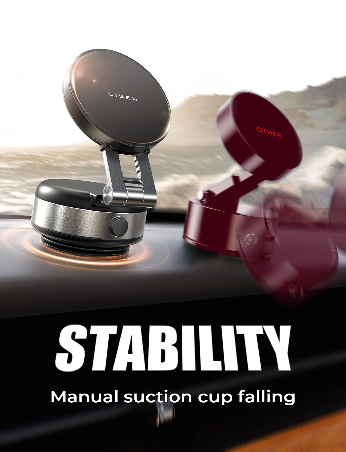 Lisen Portable Vacuum Magnetic Phone Holder Stand, Electric Vacuum Suction Phone Holder For Magsafe, Suction Cup Phone Mount Fol