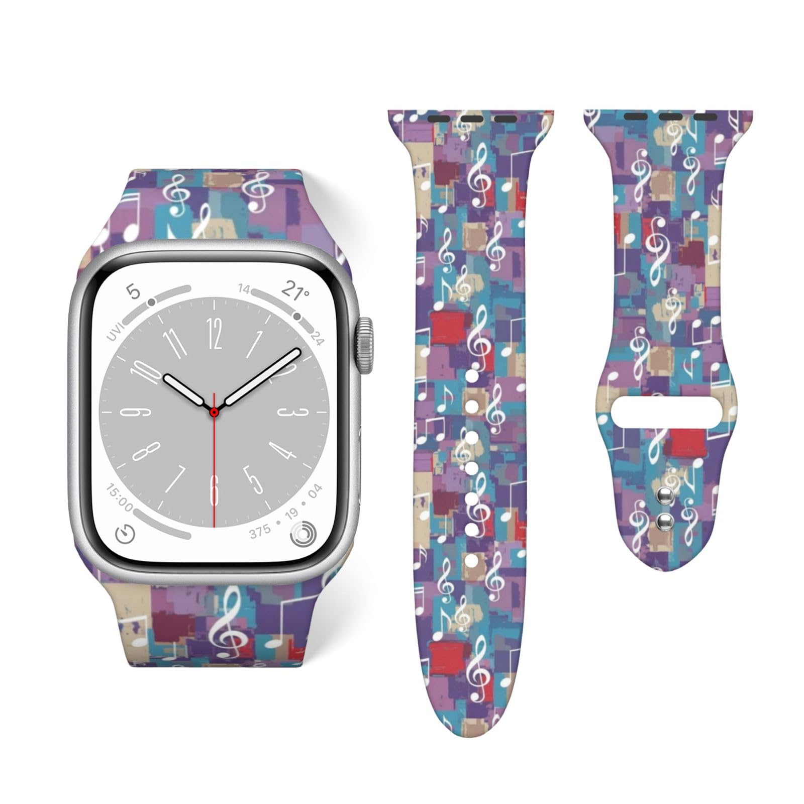 Smart Silicone Replacement Watch Strap Compatible with Apple Watch Colorful Piano Music Notes, Practical Bands for Series