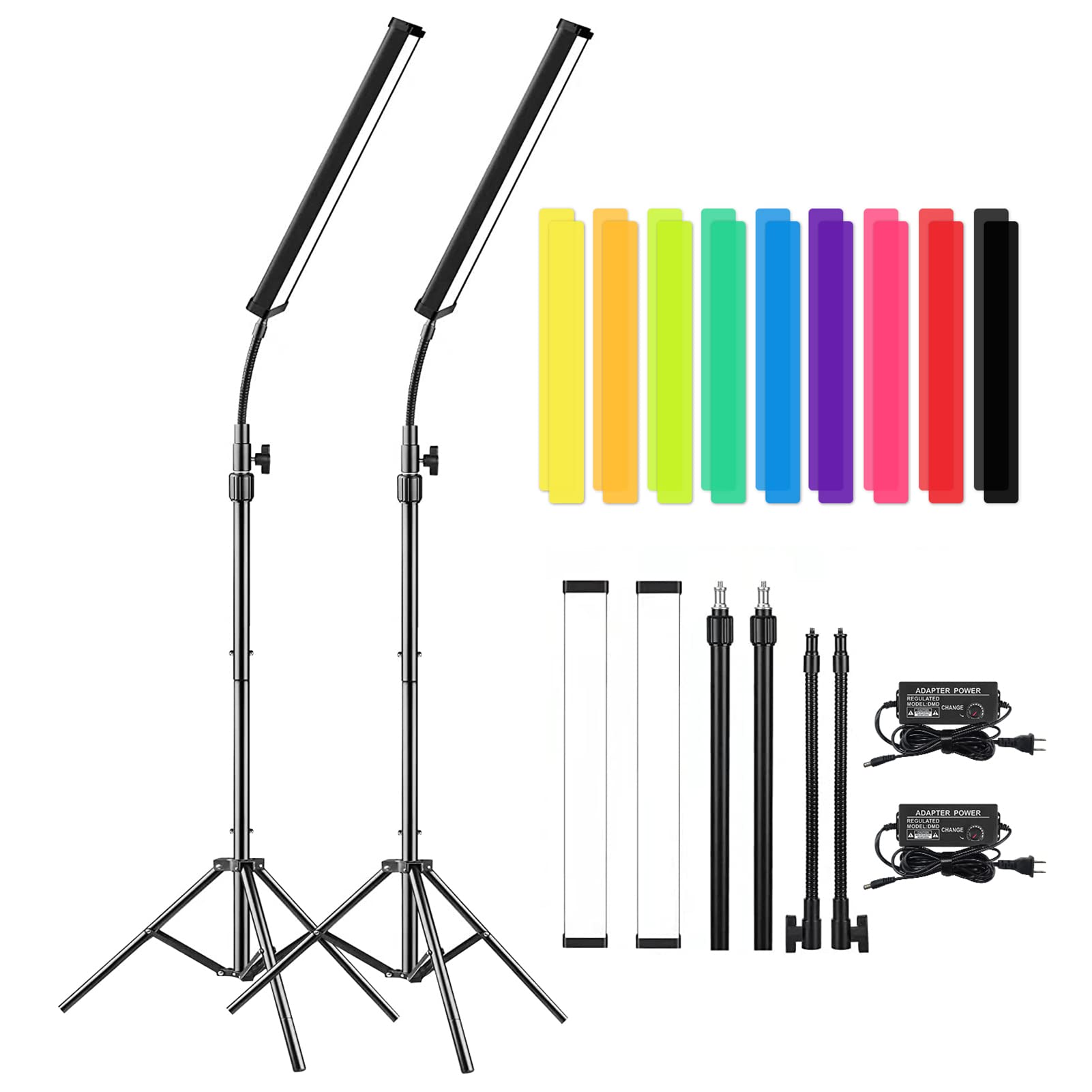 Led Video Light Stick Wand Kit Photography Lighting With Adjustable Tripod Stand, 9 Color Filters, Gepege 2 Packs 5600K Dimmable