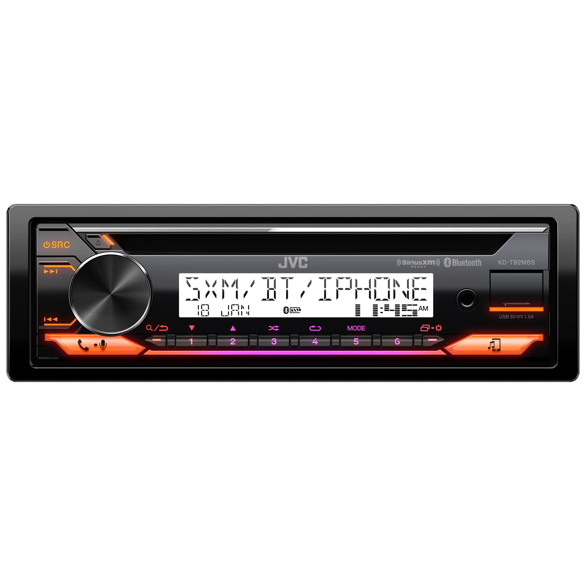 Jvc Kd T92Mbs Marine Powersport Audio Cd Receiver 22W Rms/50W Max X 4, Bluetooth, Usb, Time Alignment, 13 Band Eq, 2/3 Way Cross