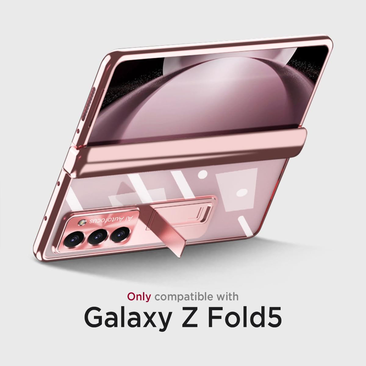 Miimall Samsung Z Fold 5 Case, Clear, With S Pen, Hinge Protection, Tempered Glass Screen Protector, Holder, Kickstand (Rose Gol