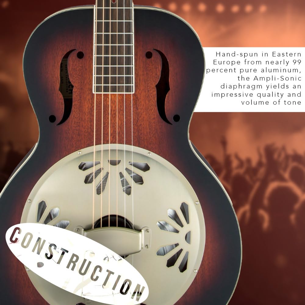 Gretsch G9241 Mahogany Round Neck 6-String Acoustic-Electric Resonator Guitar (2-Color Sunburst) Bundle With Gretsch G2180 Reson