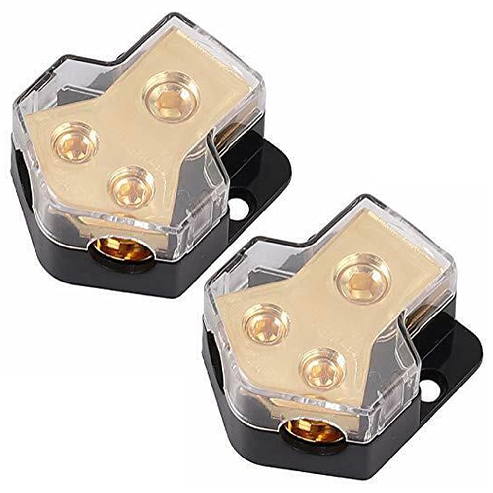 2 Way Power Distribution Block, Lawuza Connecting Block 0/2/4 Gauge In 4/8/10 Gauge Out Amp Ground Distributor For Auto Car Audio Splitter Amplifier
