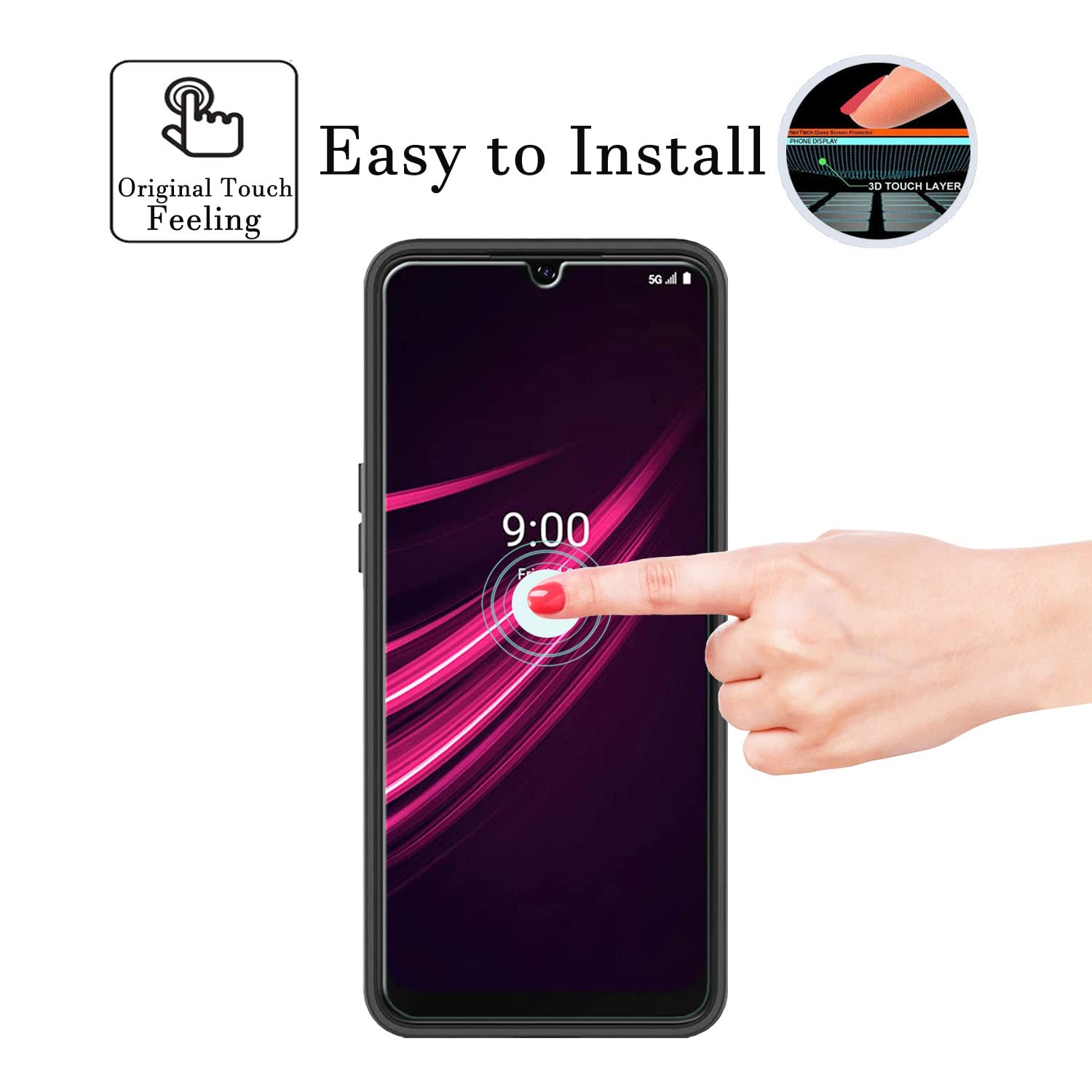 Douglass T Mobile Revvl V+ 5G Screen Protectors (3 Pack), 9H Tempered Glass Film For T Mobile Revvl V Plus 5G Anti Scratch Anti