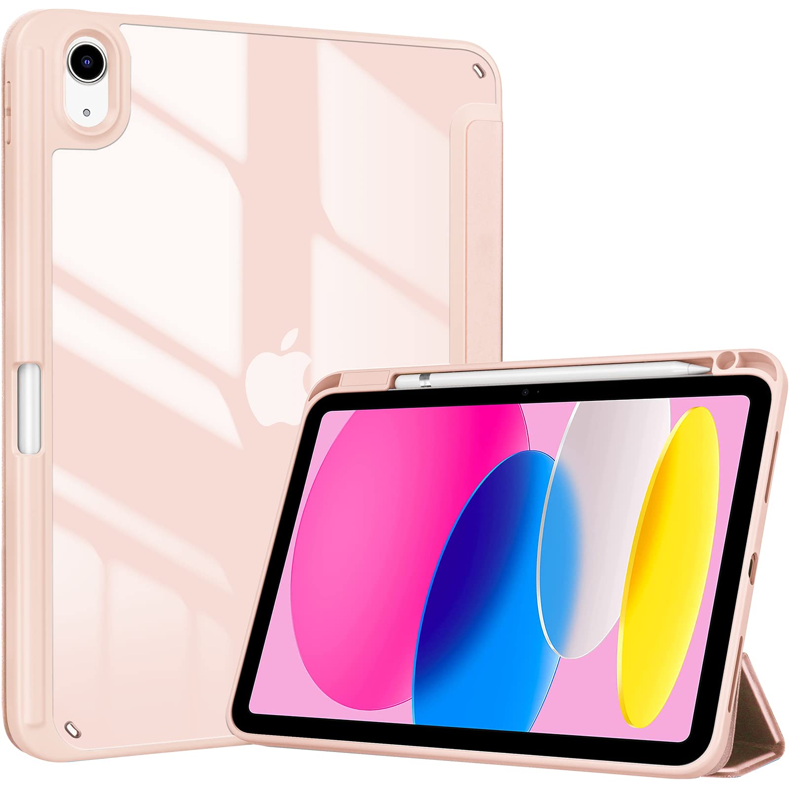 Procase For Ipad (A16) 11Th Generation 11 Inch 2025/10Th Generation 10.9 Inch 2022 Case With Pencil Holder, Hybrid Ipad 11 10 Case With Clear Back, Supports Auto Wake/Sleep  Rosegold