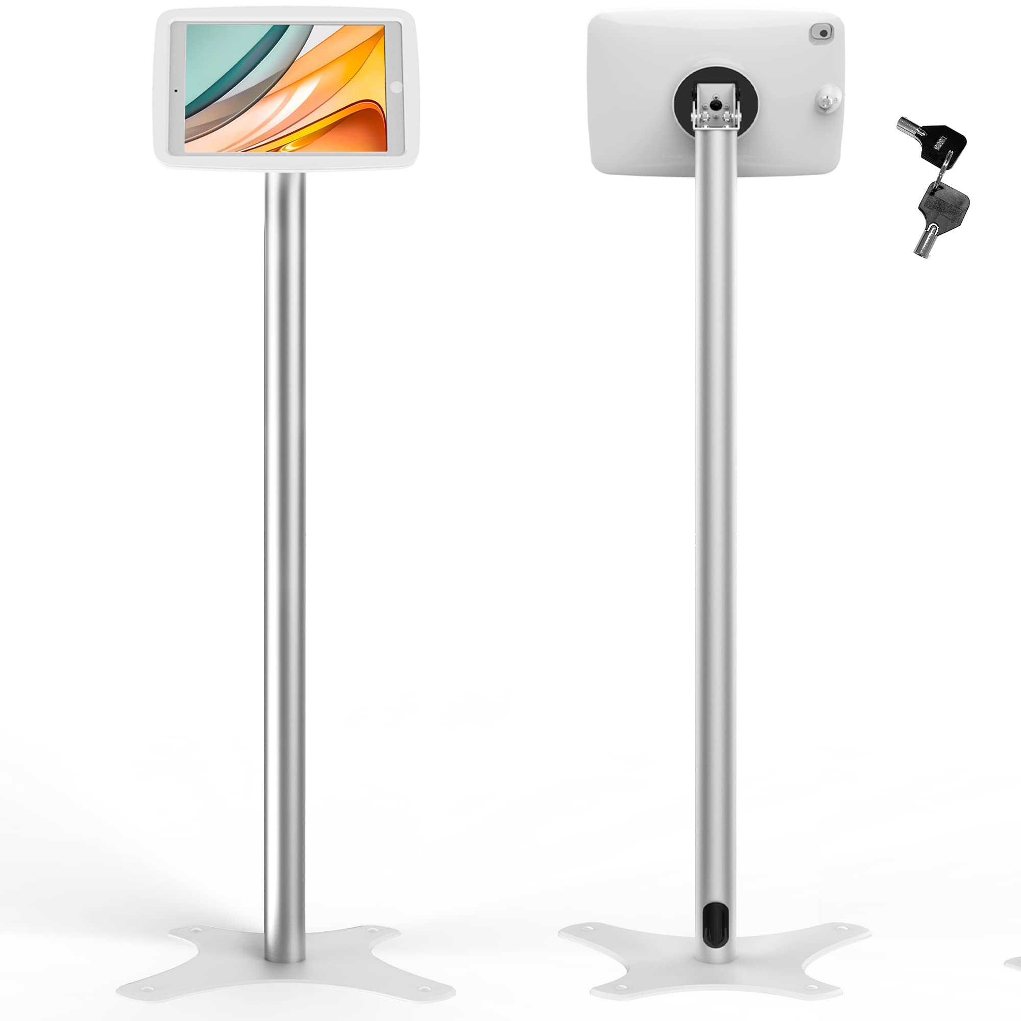 Beelta Tablet Kiosk Floor Stand Adjustable Compatible With 10.2'' Ipad 7 8 9Th, 120 Degree Rotate Lockable Tablet Enclosure+Alum