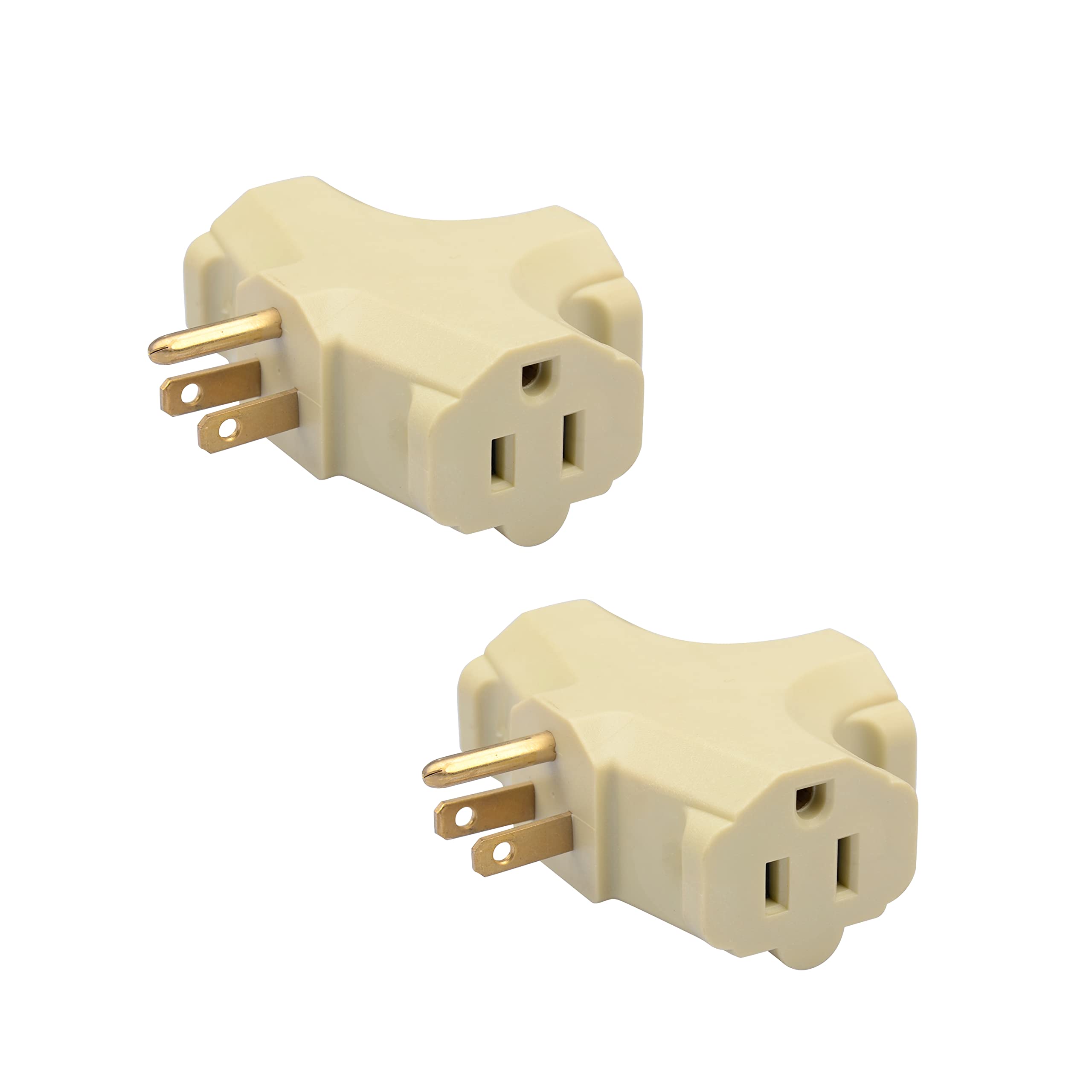 Suresave Usa 3 Outlet Grounding Adapter, Heavy Duty 15 Amp Plug, Fire Retardant Pvc, T Shape Design, Ul Listed, Beige 2 Pack