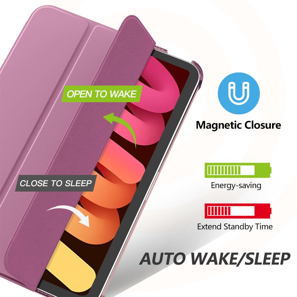 MoKo for iPad Mini 7 (A17 Pro) Case 2024,iPad Mini 6 Case 2021,8.3 inch iPad Mini 7th/6th Generation Case,Slim Lightweight Hard Back Shell Stand Cover for iPad Mini 2024 with Touch ID, Smokey Purple