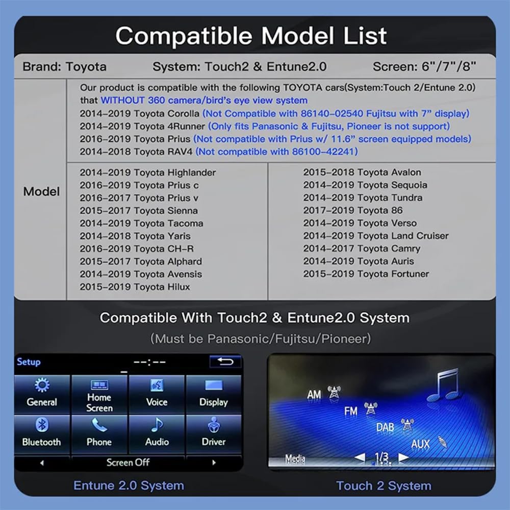 Carplay Android Auto Adapter Wireless Carplay Retrofit Kit Decoder For Toyota Touch2 & Entune2.0 2014 2019 Fit For Corolla/Prius