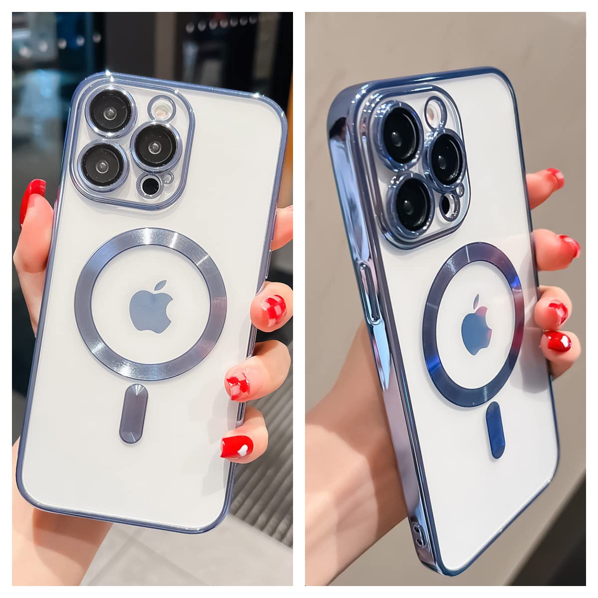 Trodino Crystal Clear Magnetic Iphone 12 Pro Max Case [Camera Lens Protector & Compatible With Magsafe] Slim Soft Luxury Plated